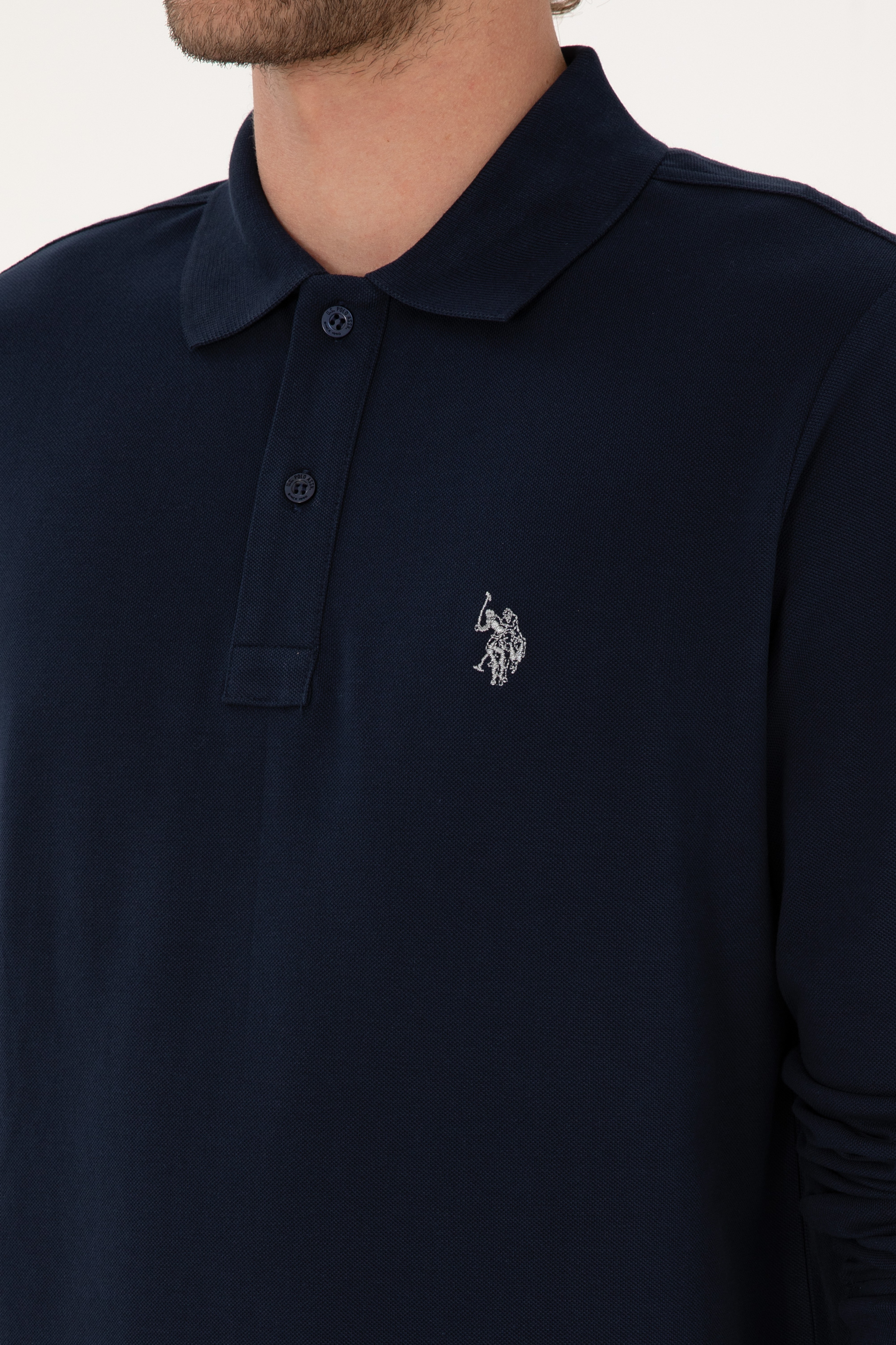 Erkek Regular Fit Polo Yaka Lacivert Basic Sweatshirt - Image 7