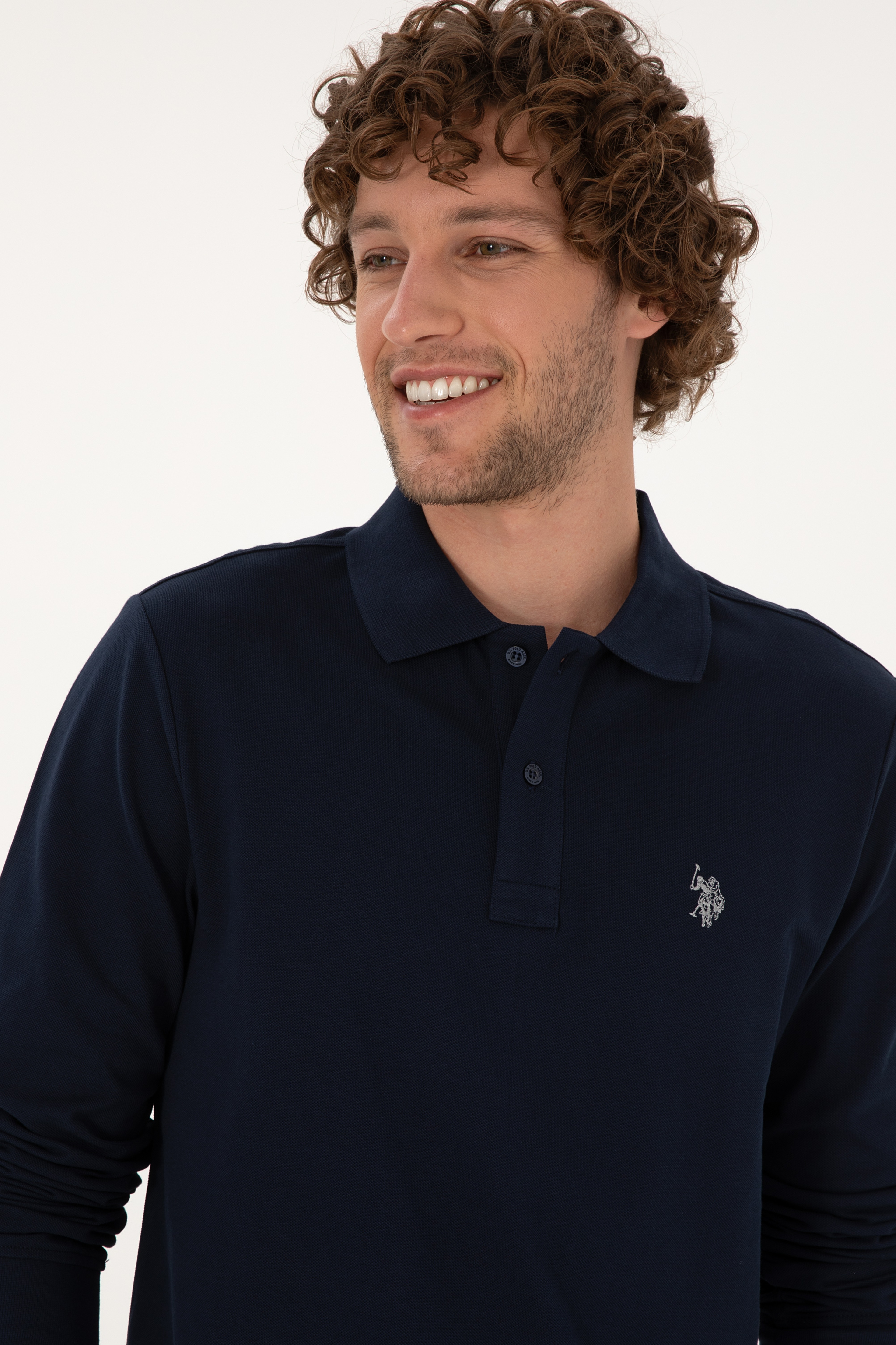 Erkek Regular Fit Polo Yaka Lacivert Basic Sweatshirt - Image 2