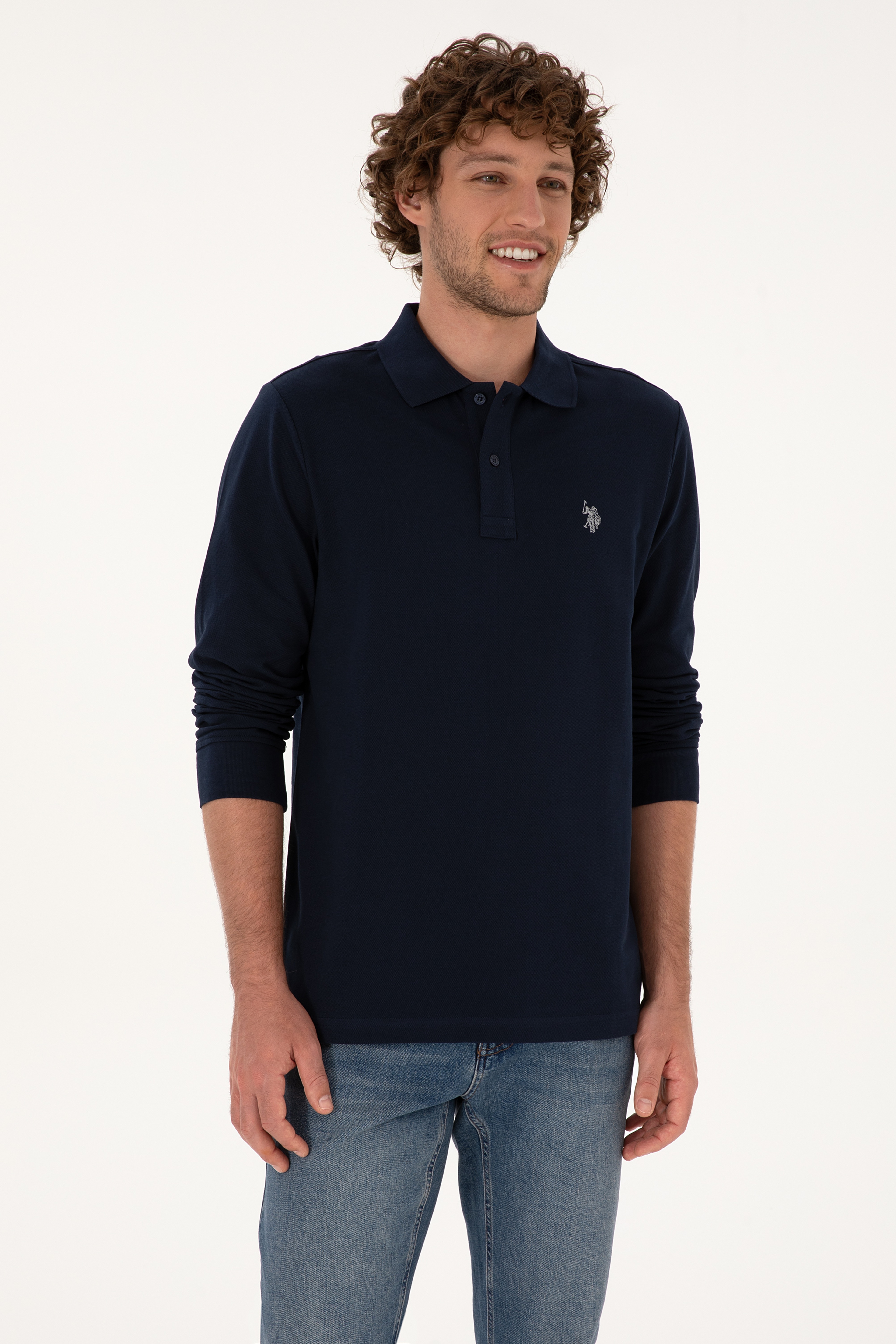 Erkek Regular Fit Polo Yaka Lacivert Basic Sweatshirt - Image 3
