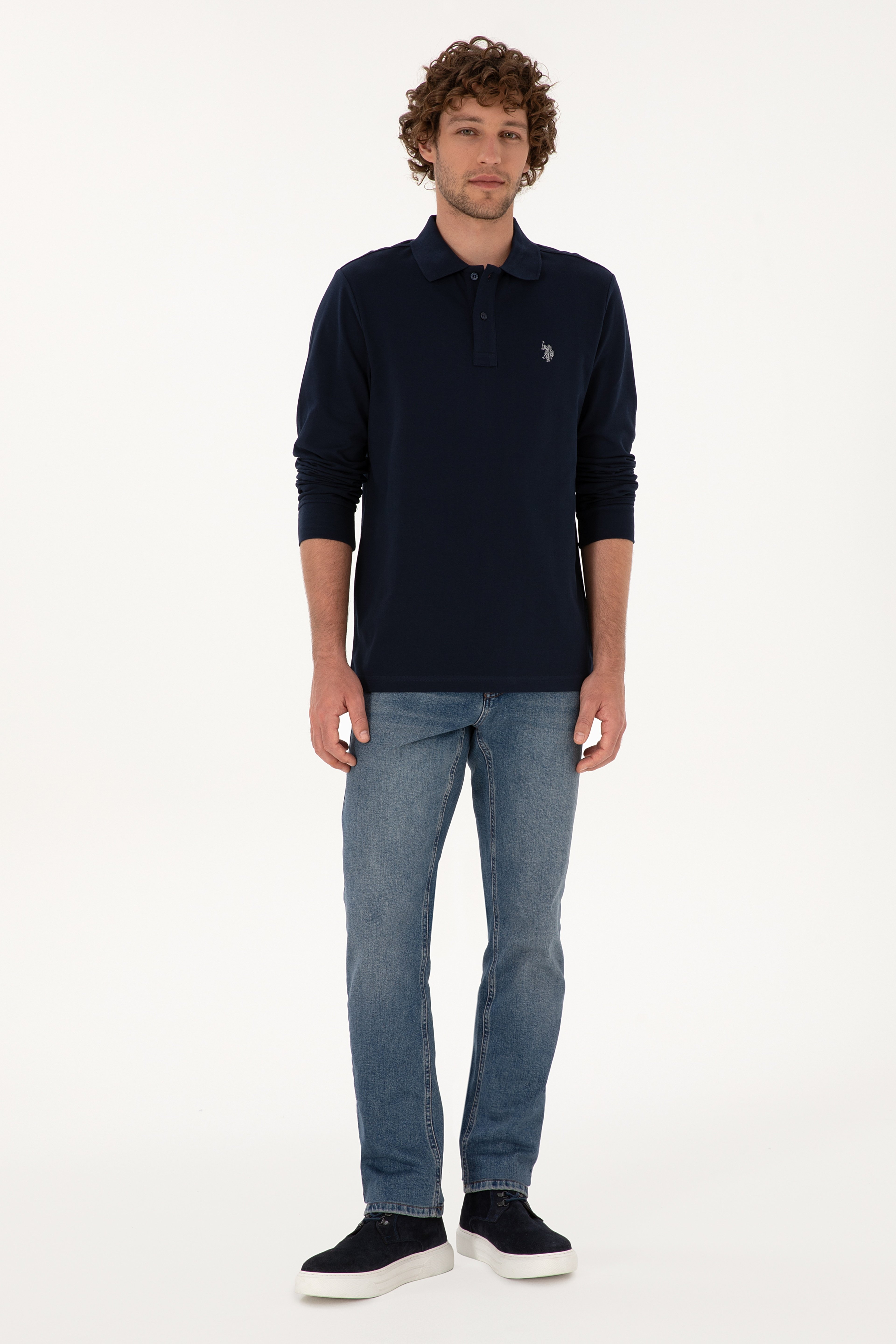 Erkek Regular Fit Polo Yaka Lacivert Basic Sweatshirt - Image 4