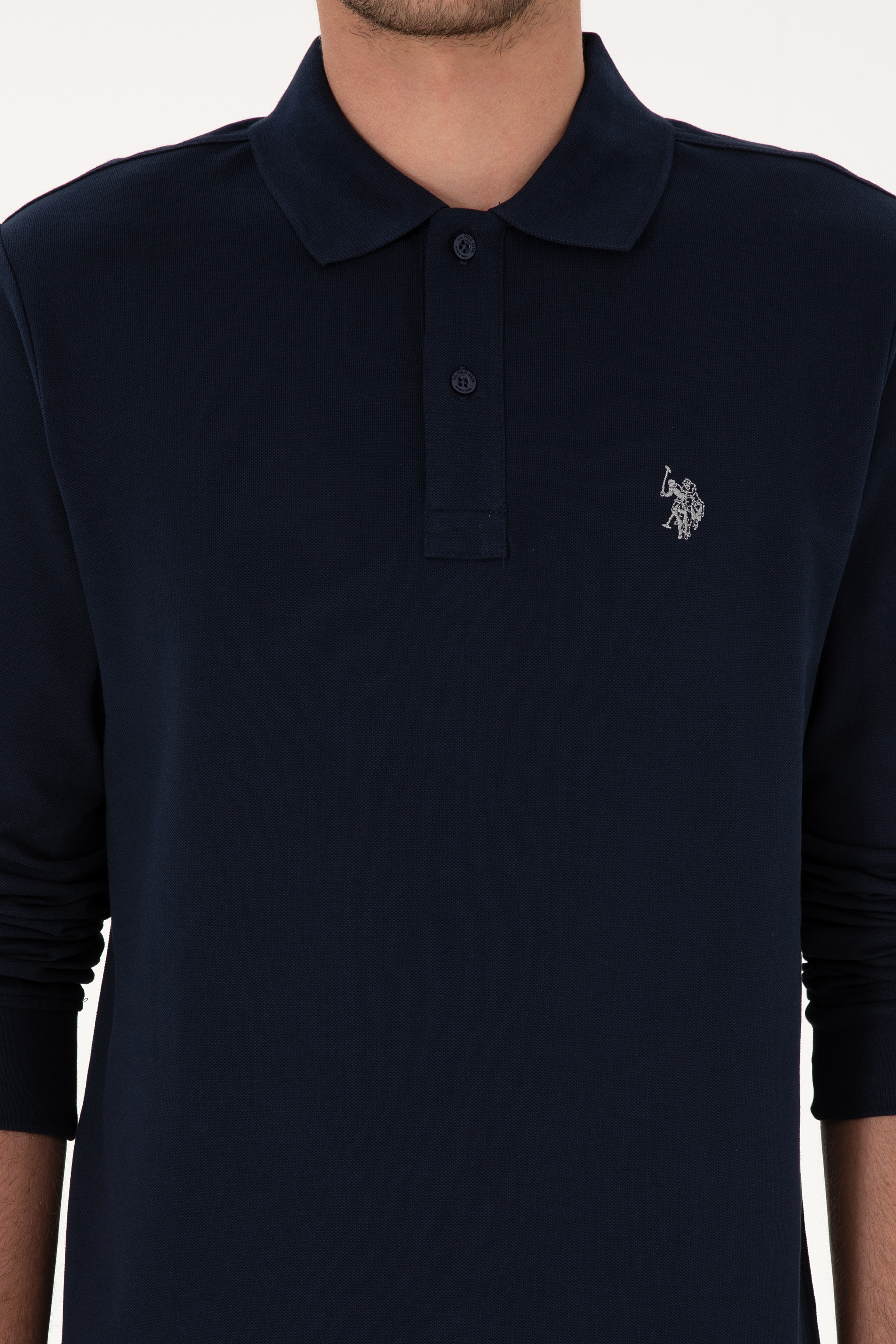 Erkek Regular Fit Polo Yaka Lacivert Basic Sweatshirt - Image 6