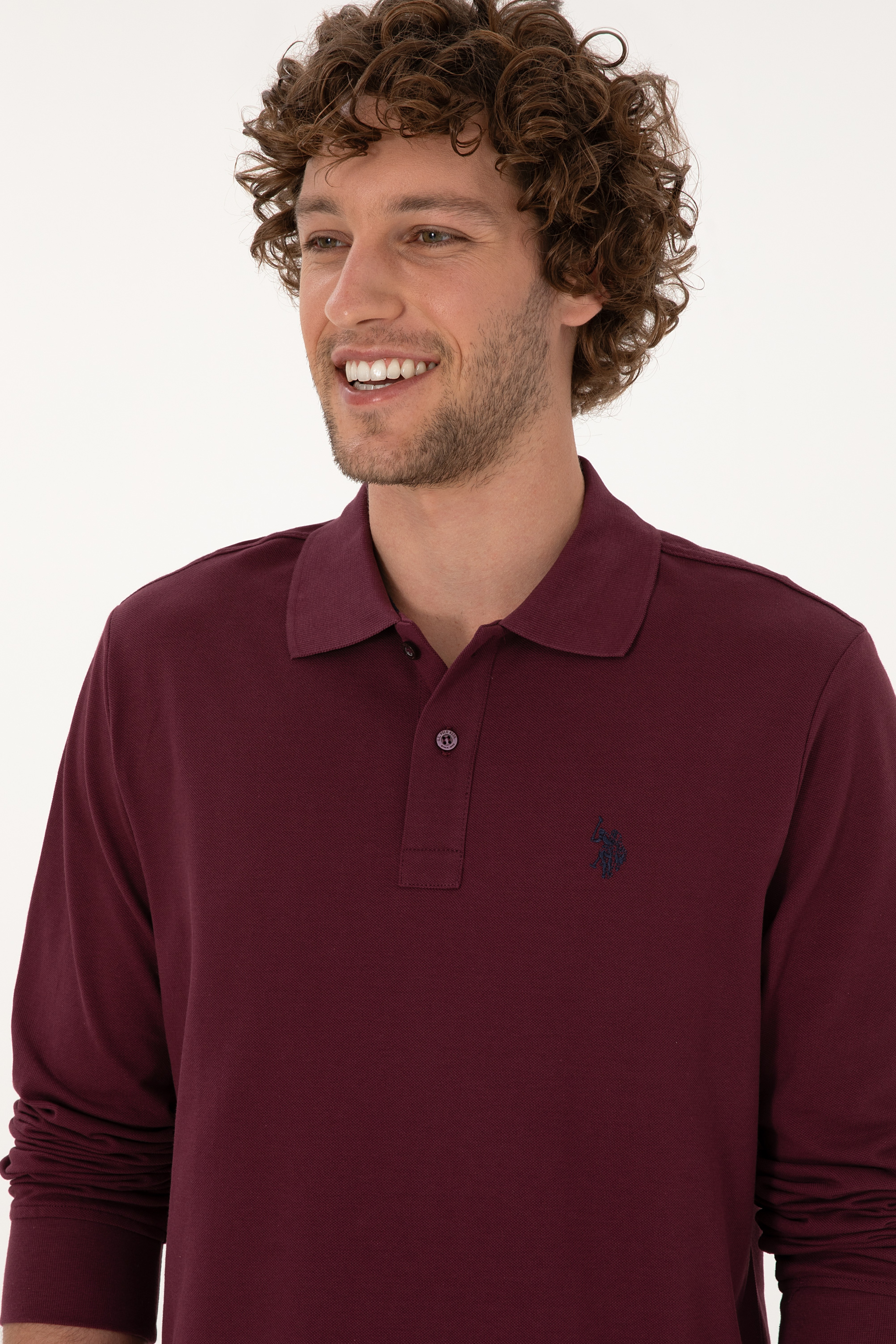 Erkek Regular Fit Polo Yaka Bordo Basic Sweatshirt