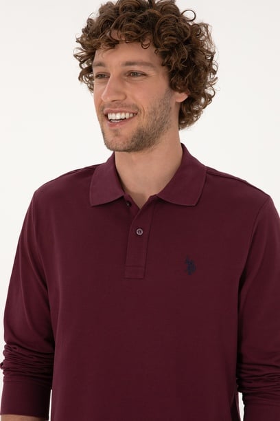 Erkek Regular Fit Polo Yaka Bordo Basic Sweatshirt