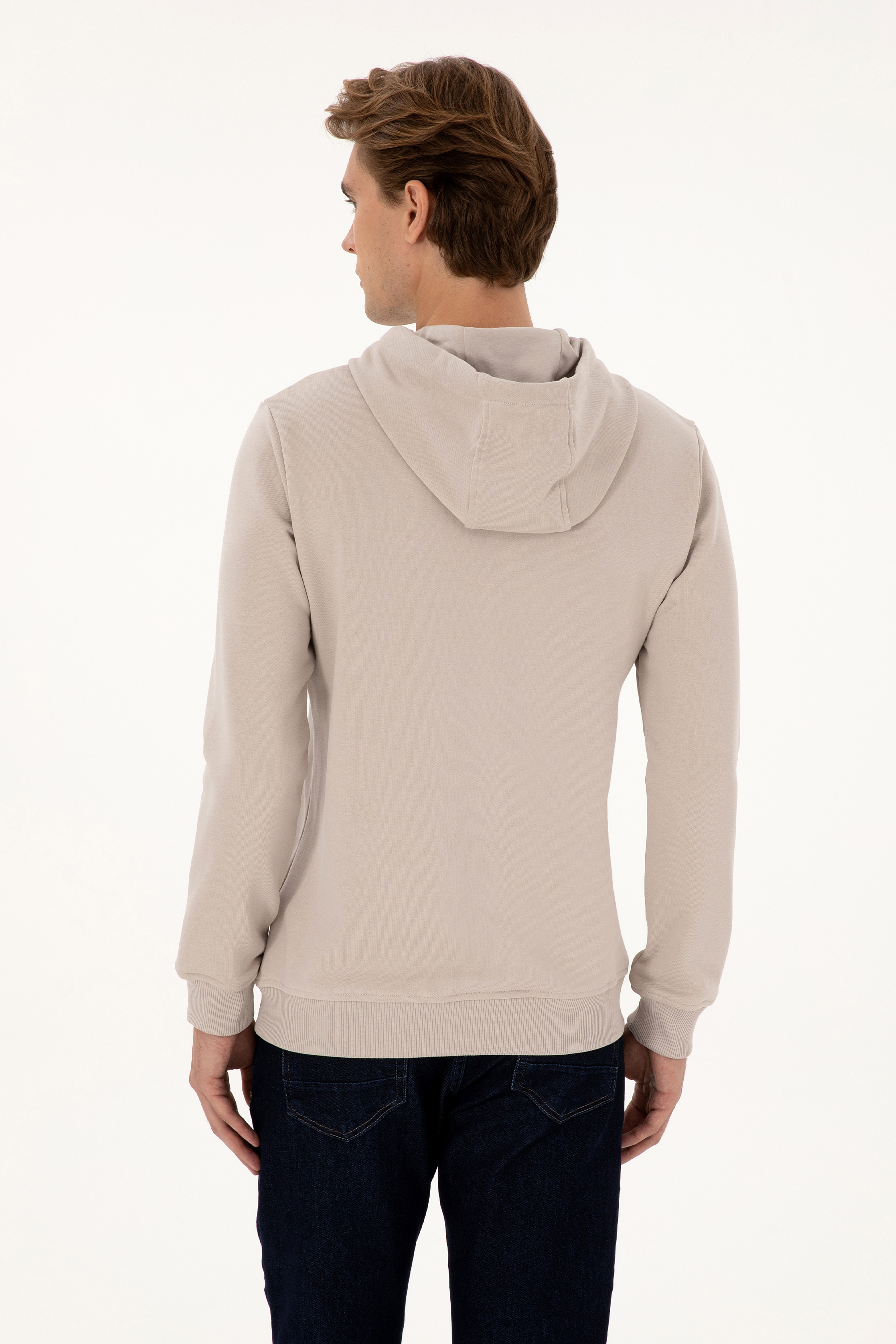 Erkek Regular Fit Kapüşonlu Taş Basic Sweatshirt