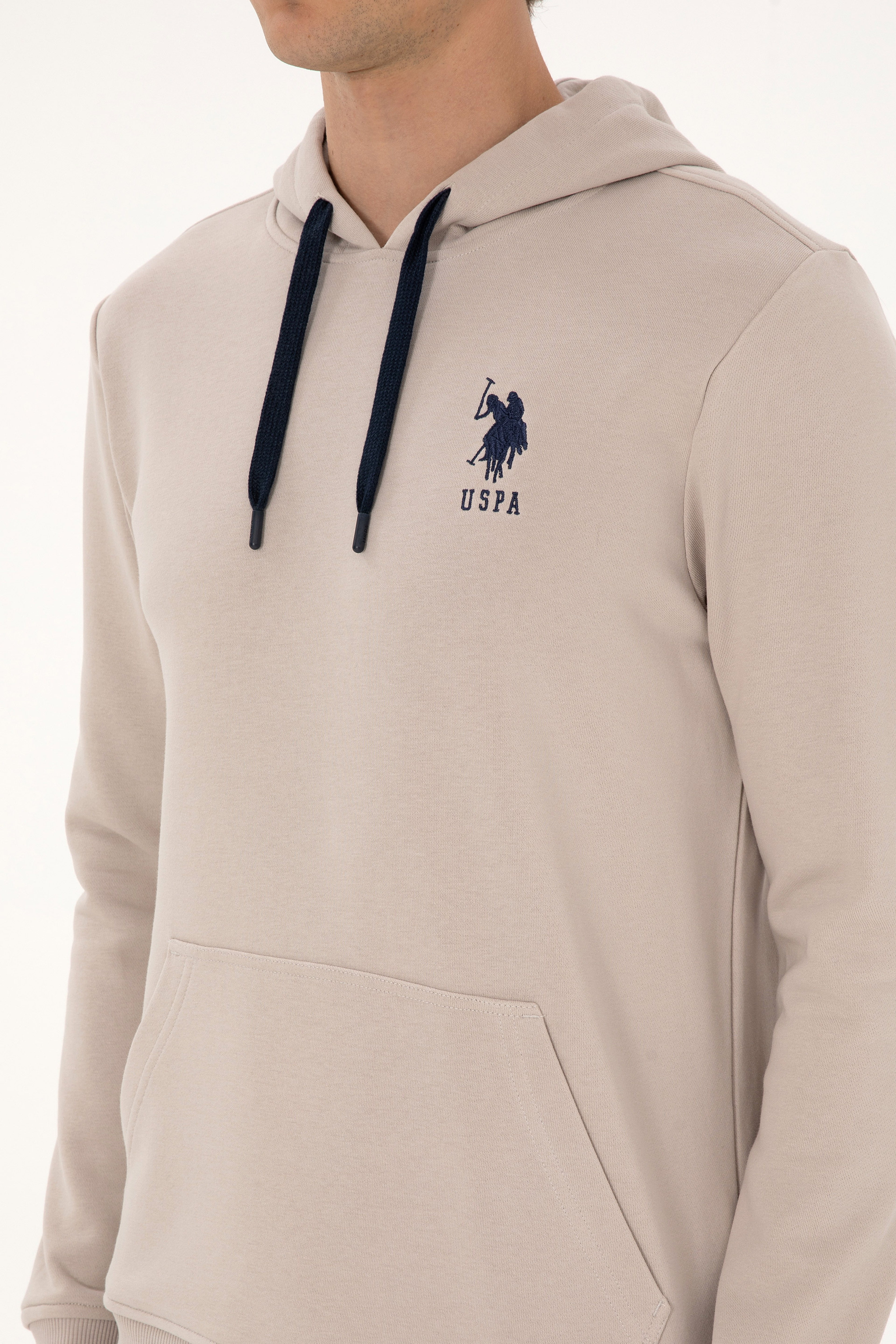 Erkek Regular Fit Kapüşonlu Taş Basic Sweatshirt