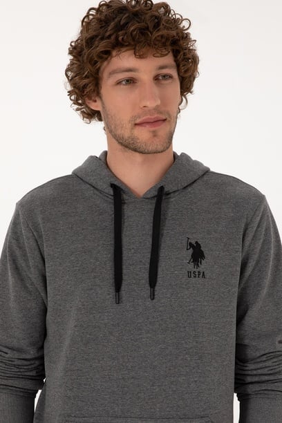 Erkek Regular Fit Kapüşonlu Antrasit Melanj Basic Sweatshirt