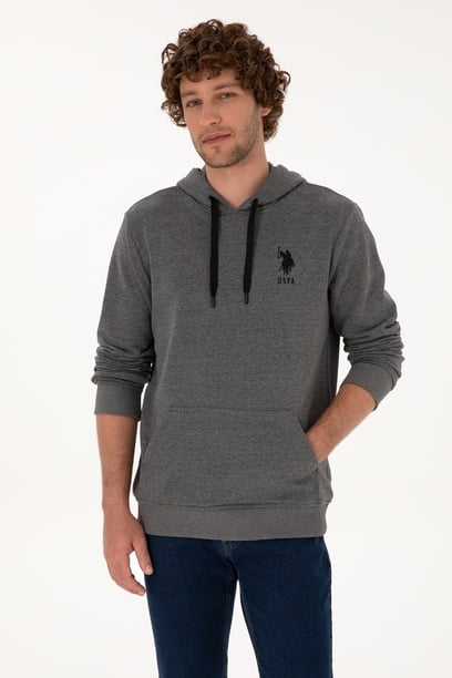 Erkek Regular Fit Kapüşonlu Antrasit Melanj Basic Sweatshirt