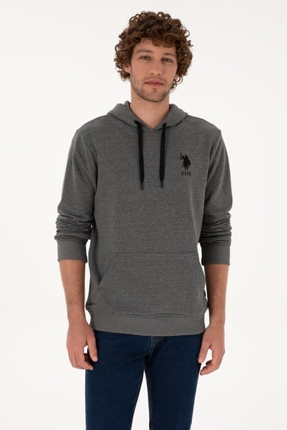 Erkek Regular Fit Kapüşonlu Antrasit Melanj Basic Sweatshirt