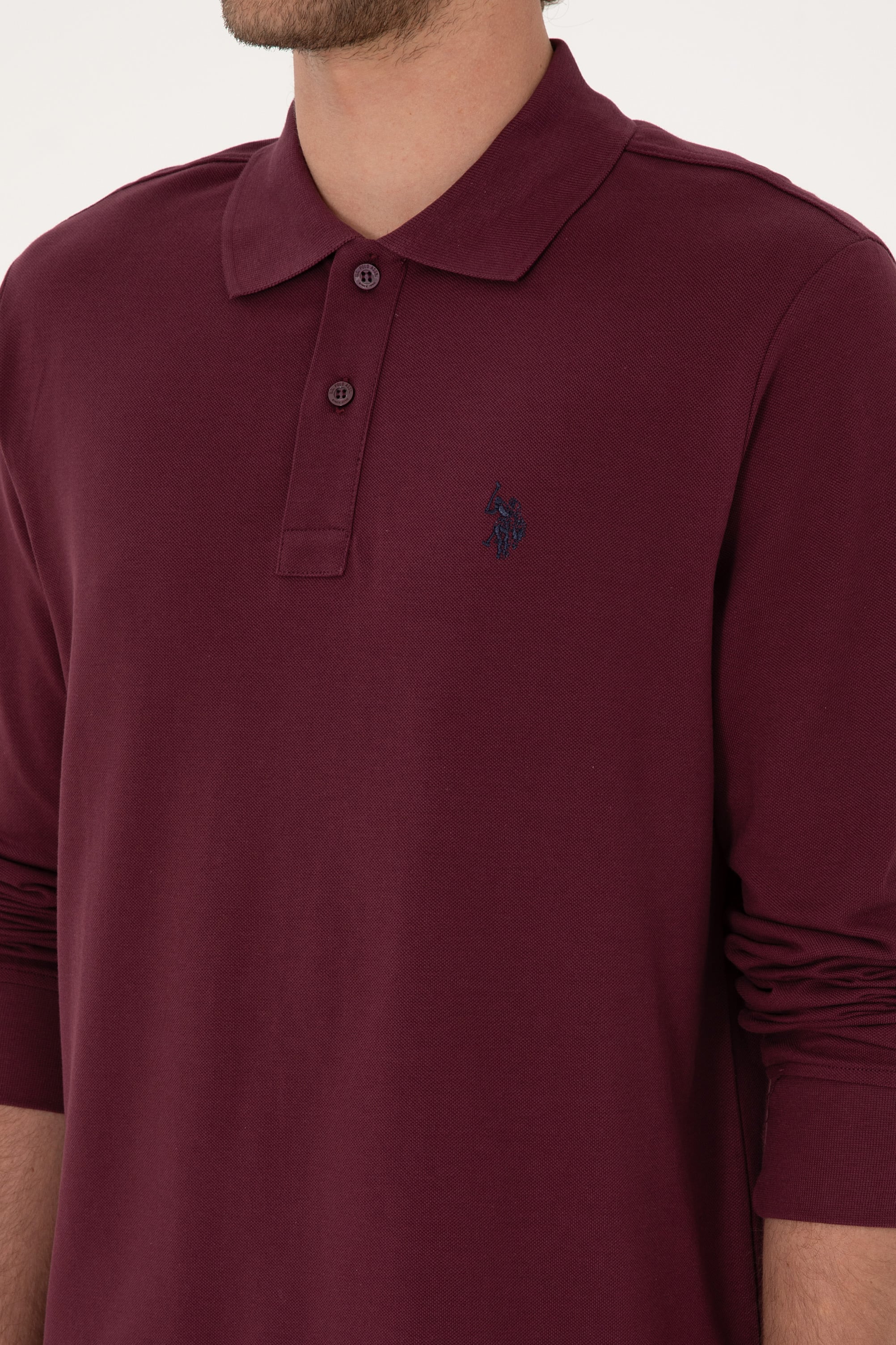 Erkek Regular Fit Polo Yaka Bordo Basic Sweatshirt - Image 7