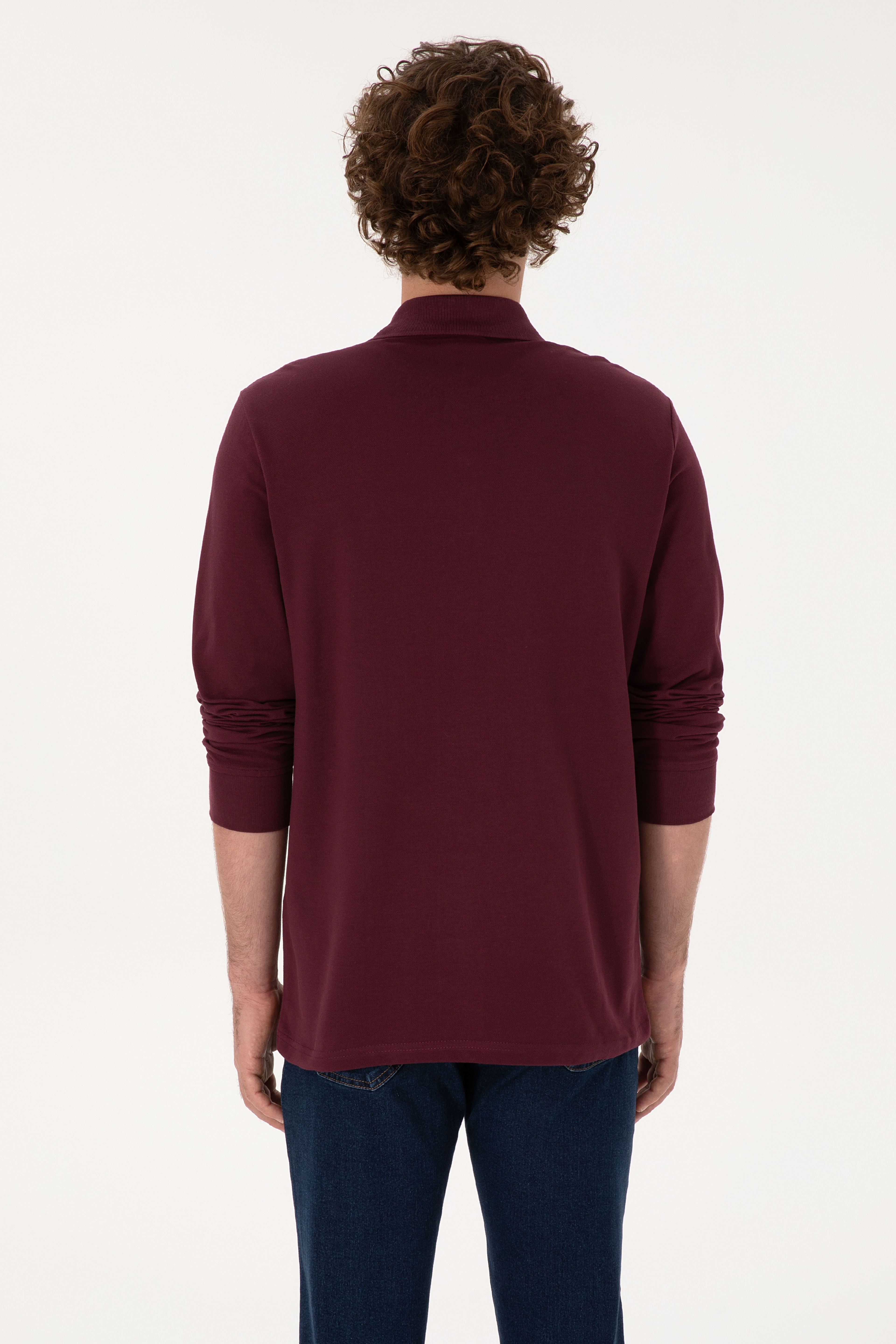 Erkek Regular Fit Polo Yaka Bordo Basic Sweatshirt