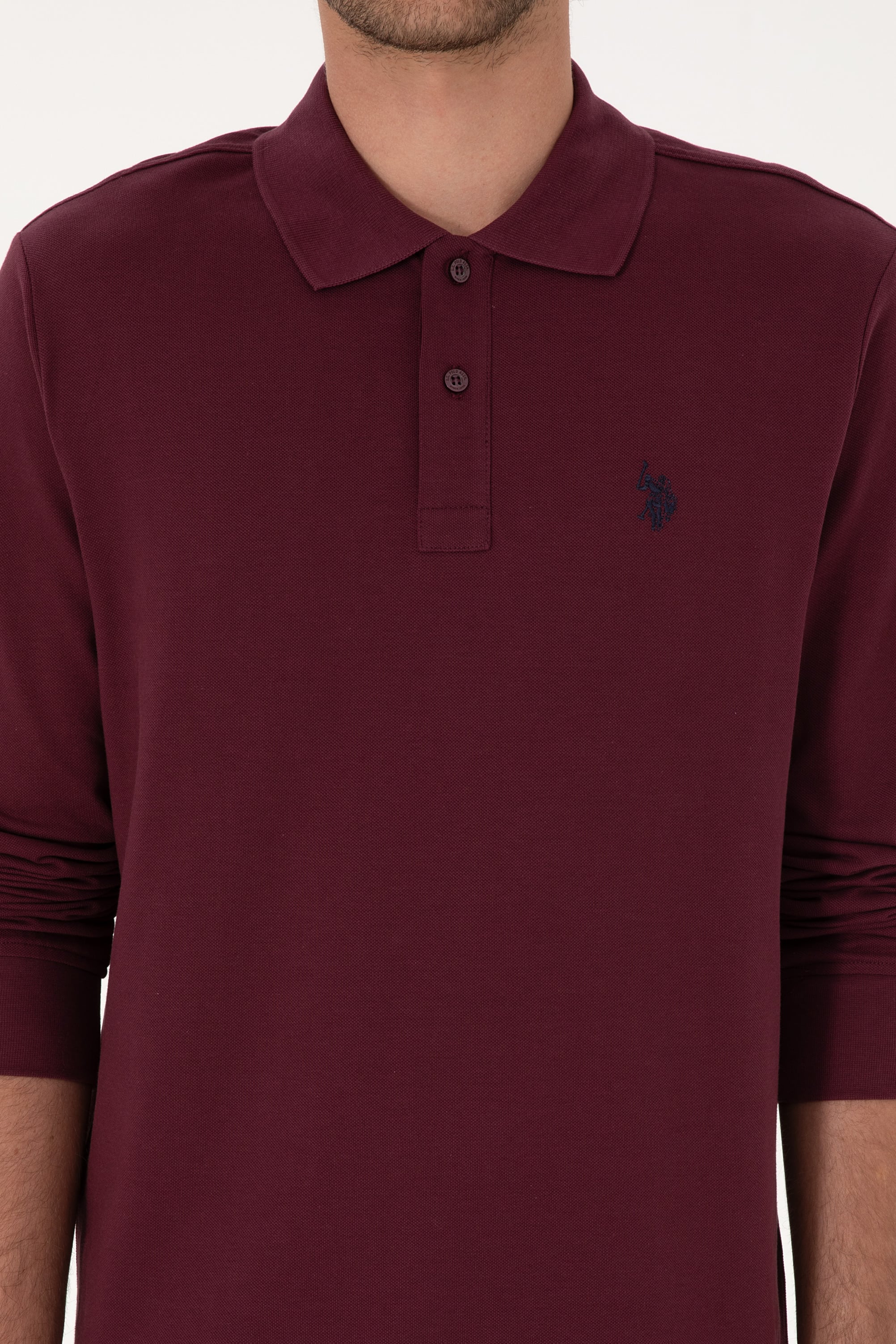 Erkek Regular Fit Polo Yaka Bordo Basic Sweatshirt - Image 6