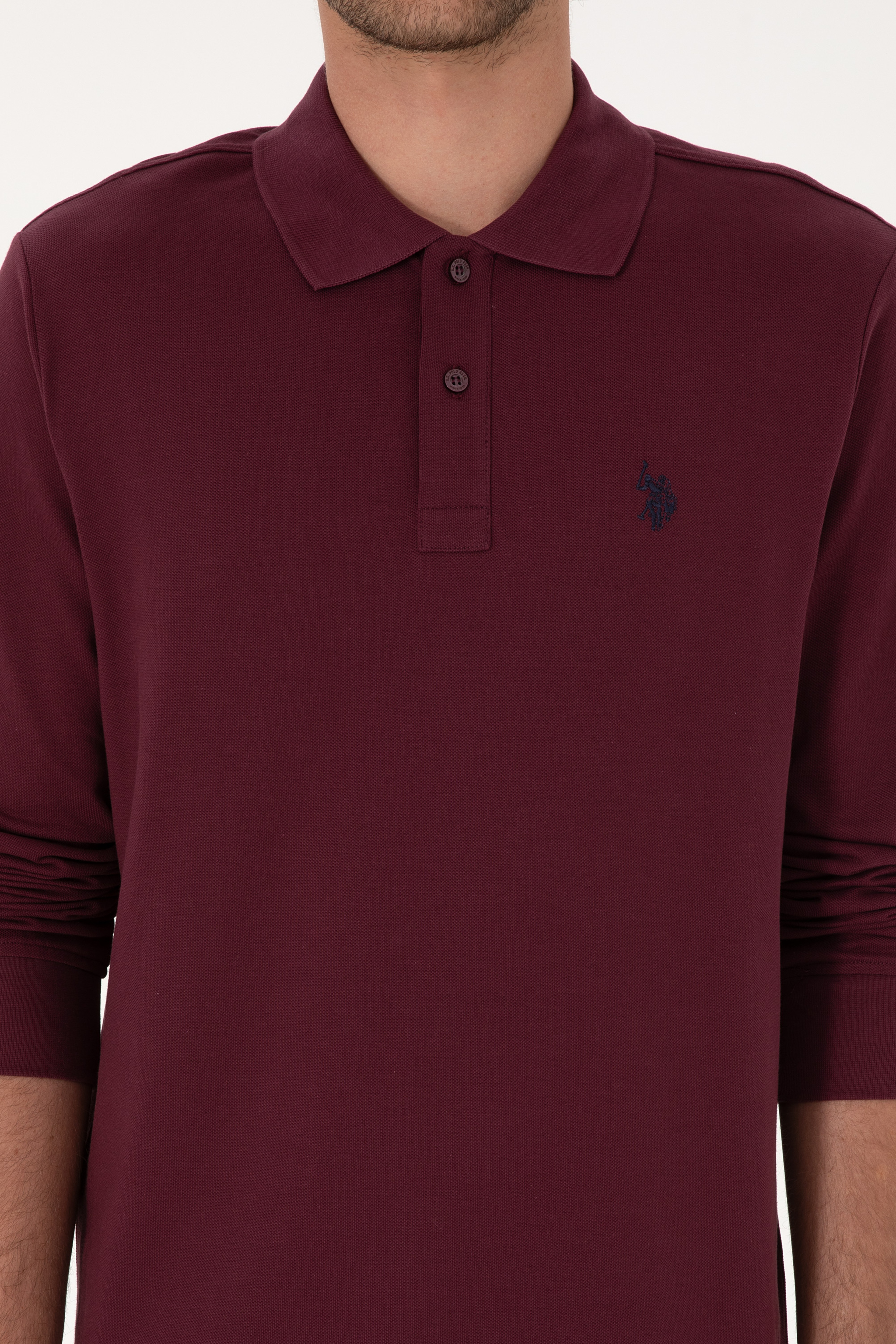 Erkek Regular Fit Polo Yaka Bordo Basic Sweatshirt