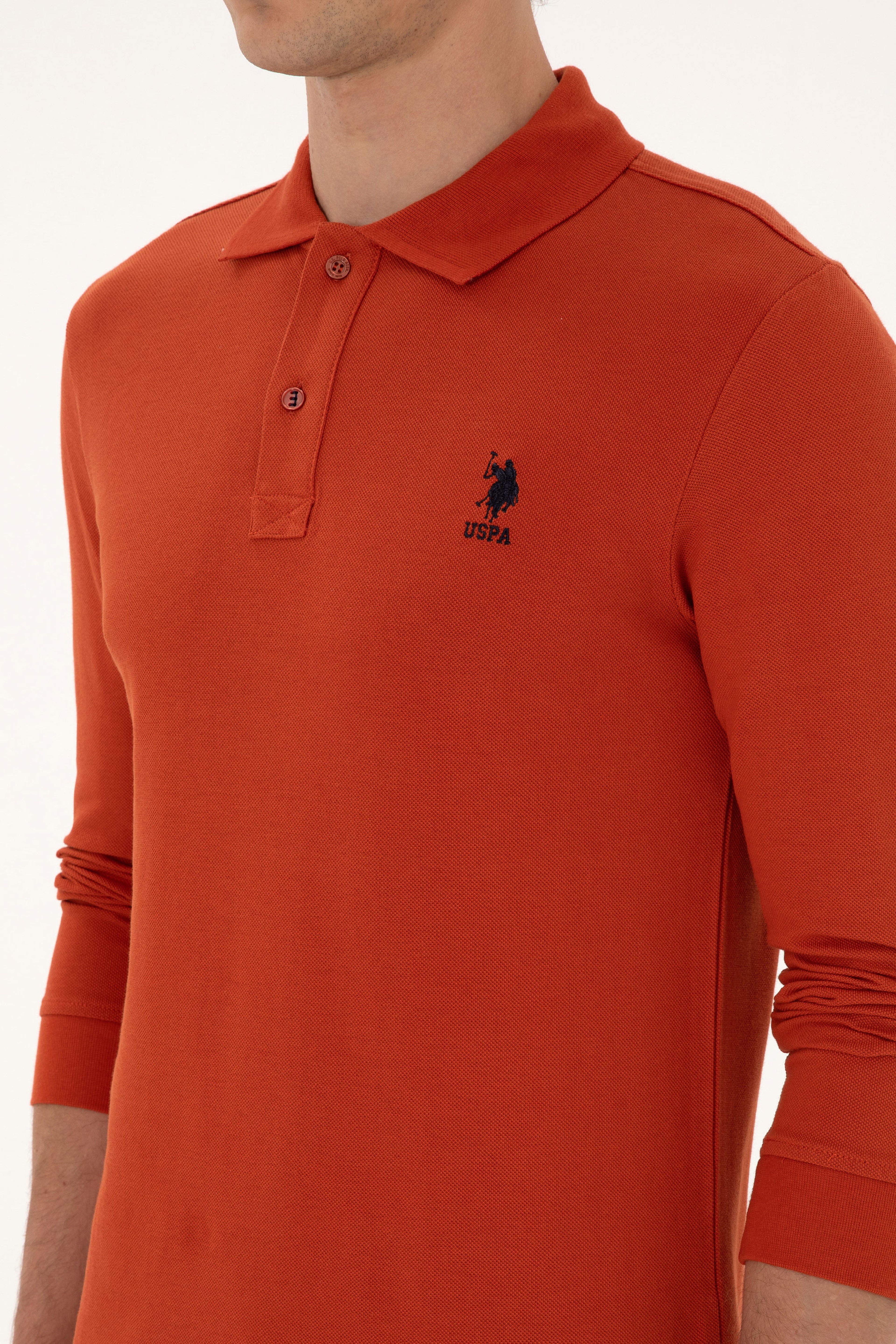 Erkek Regular Fit Polo Yaka Kiremit Basic Sweatshirt - Image 7