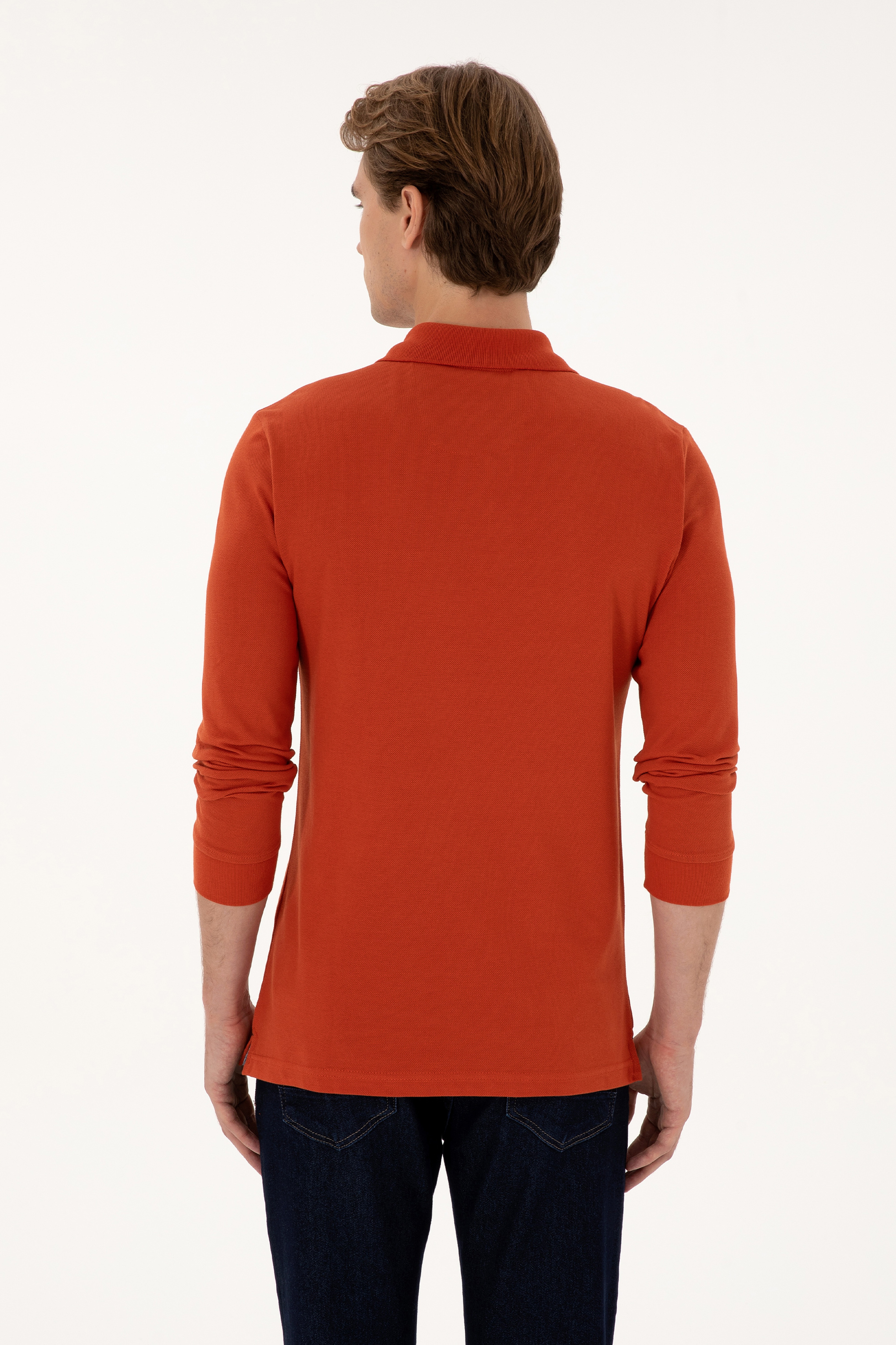 Erkek Regular Fit Polo Yaka Kiremit Basic Sweatshirt - Image 5