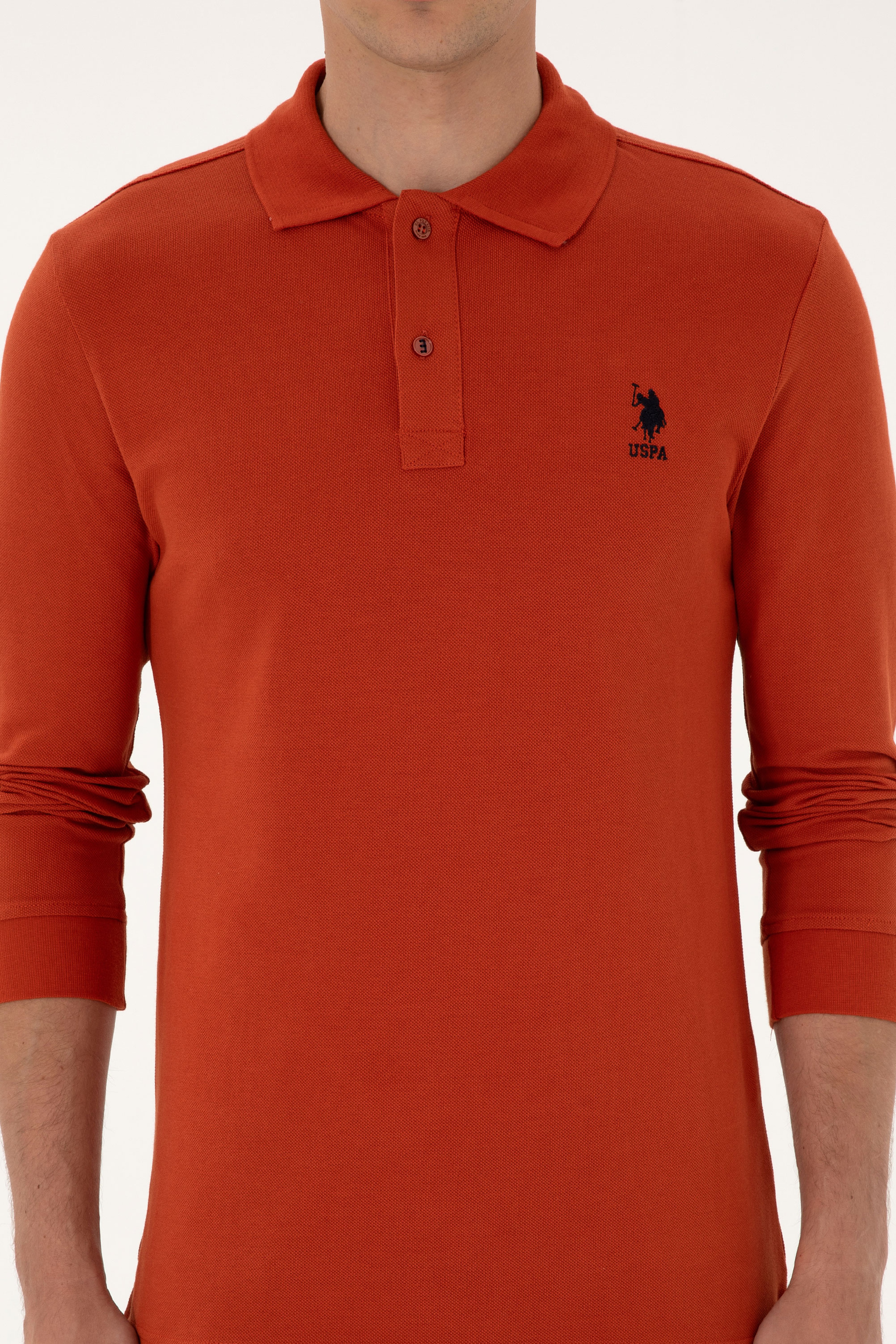 Erkek Regular Fit Polo Yaka Kiremit Basic Sweatshirt