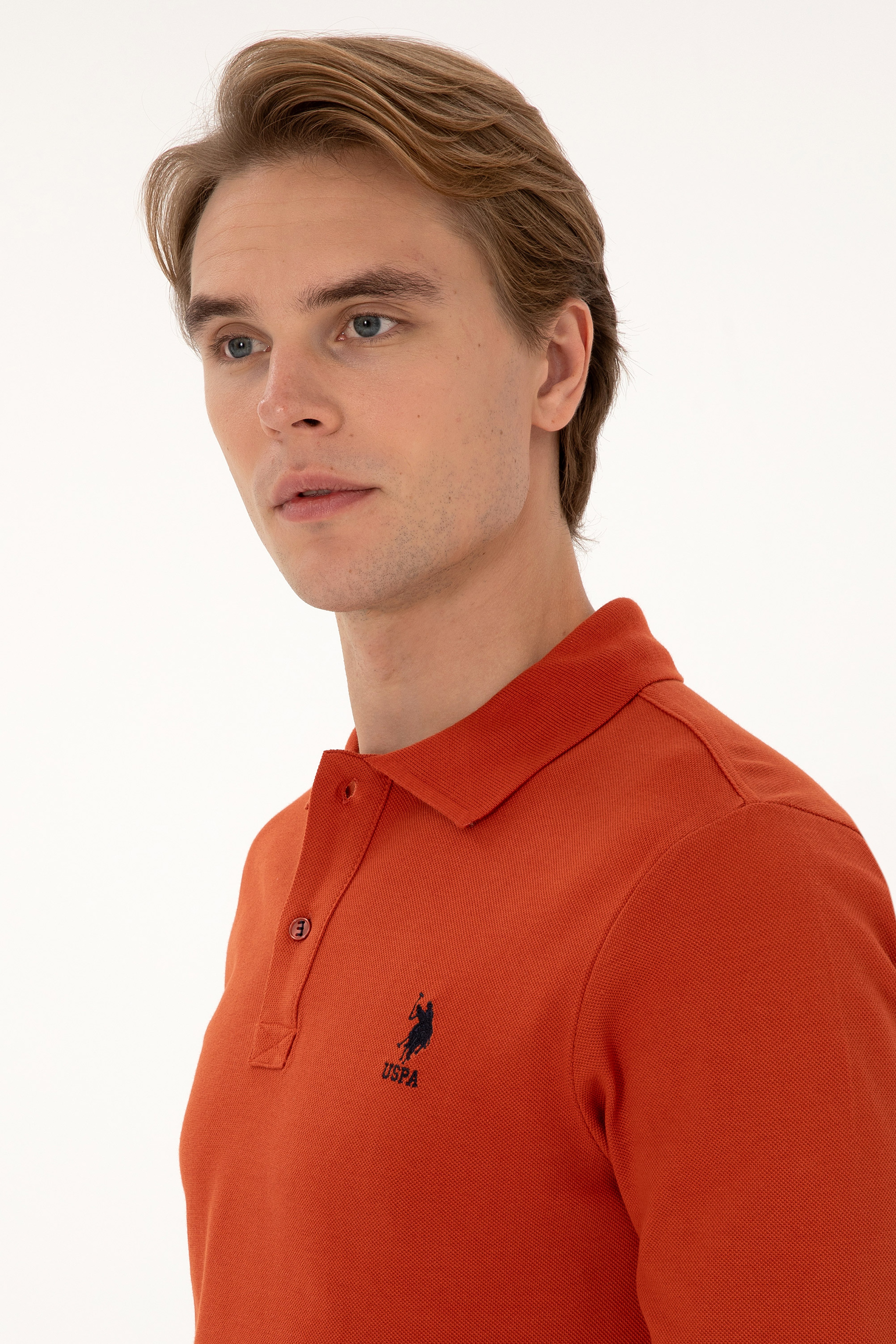 Erkek Regular Fit Polo Yaka Kiremit Basic Sweatshirt - Image 2