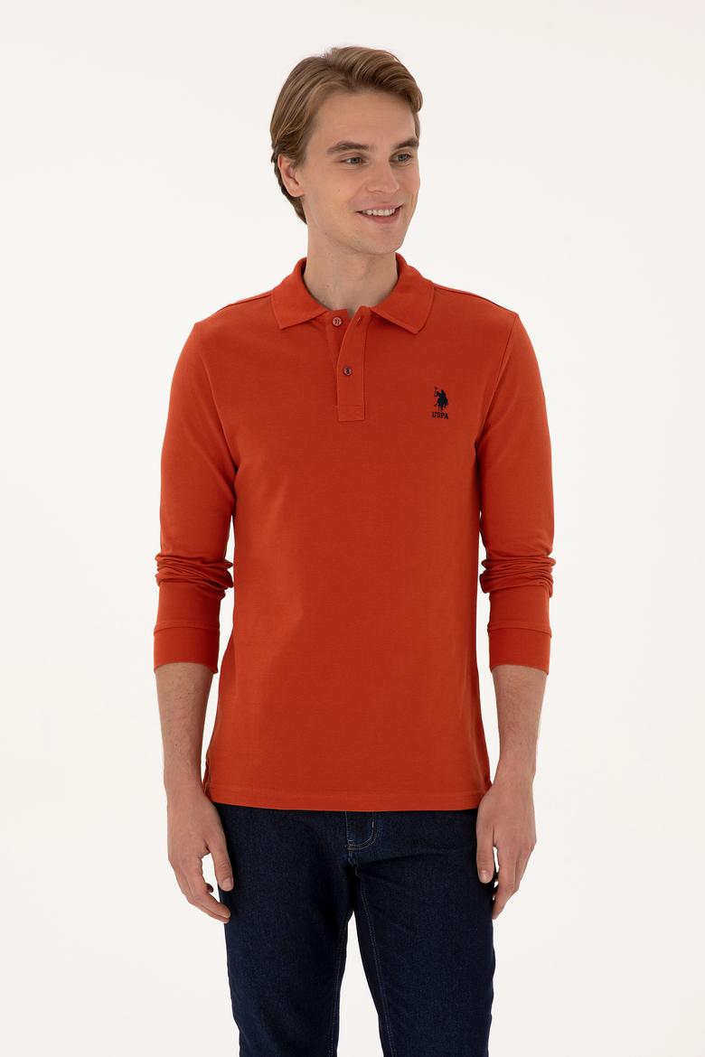 Erkek Regular Fit Polo Yaka Kiremit Basic Sweatshirt