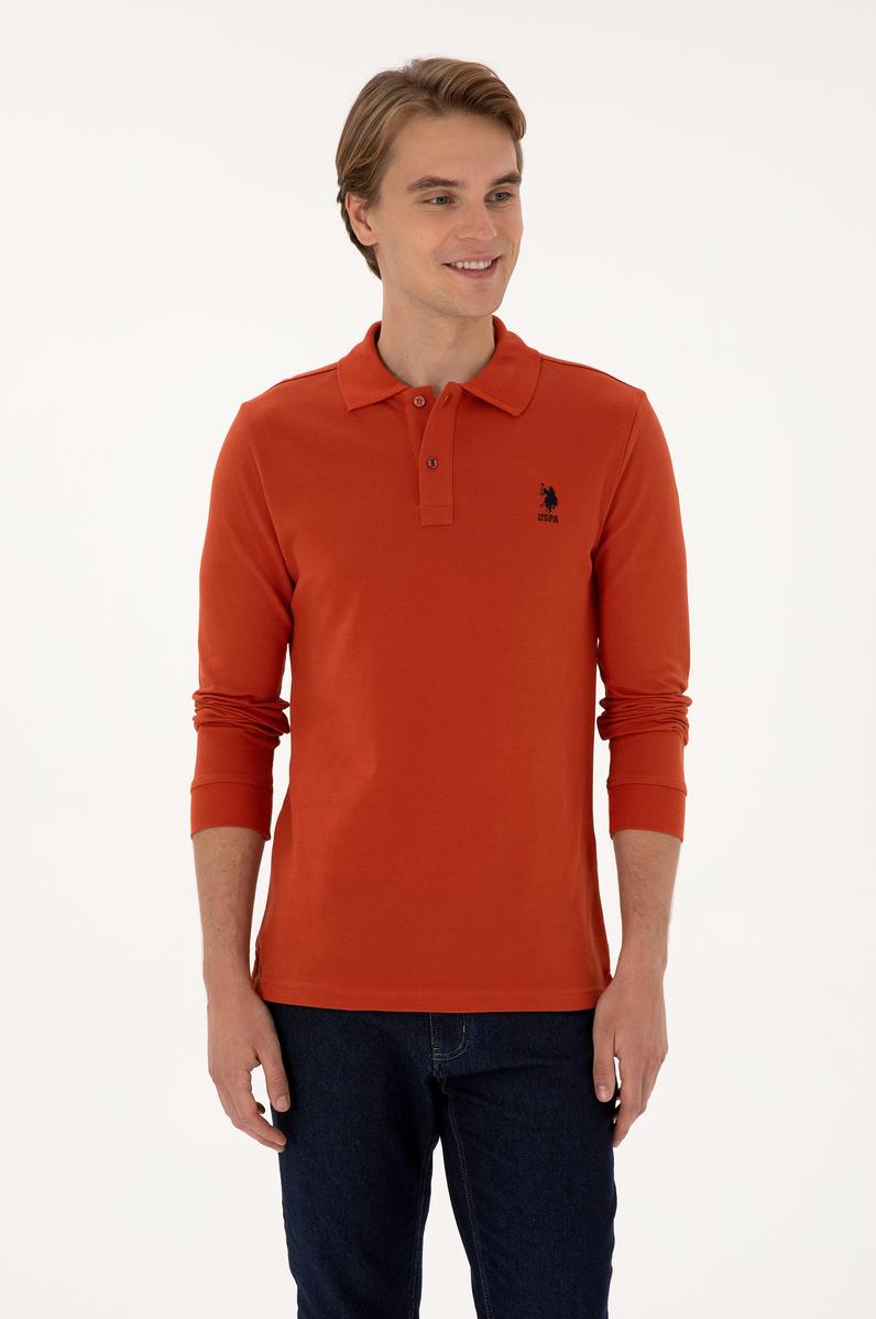 Erkek Regular Fit Polo Yaka Kiremit Basic Sweatshirt