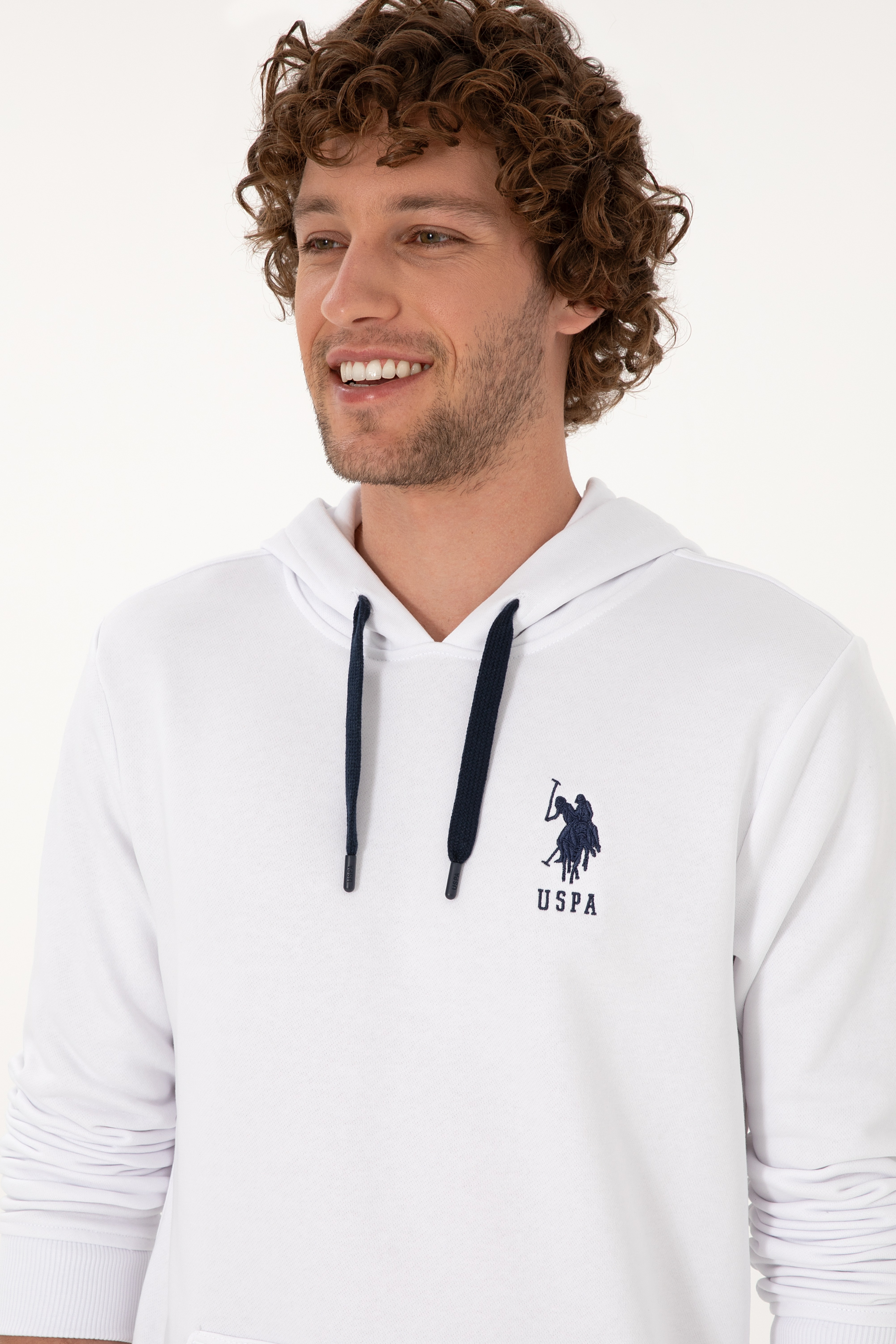 Erkek Regular Fit Kapüşonlu Beyaz Basic Sweatshirt - Image 2