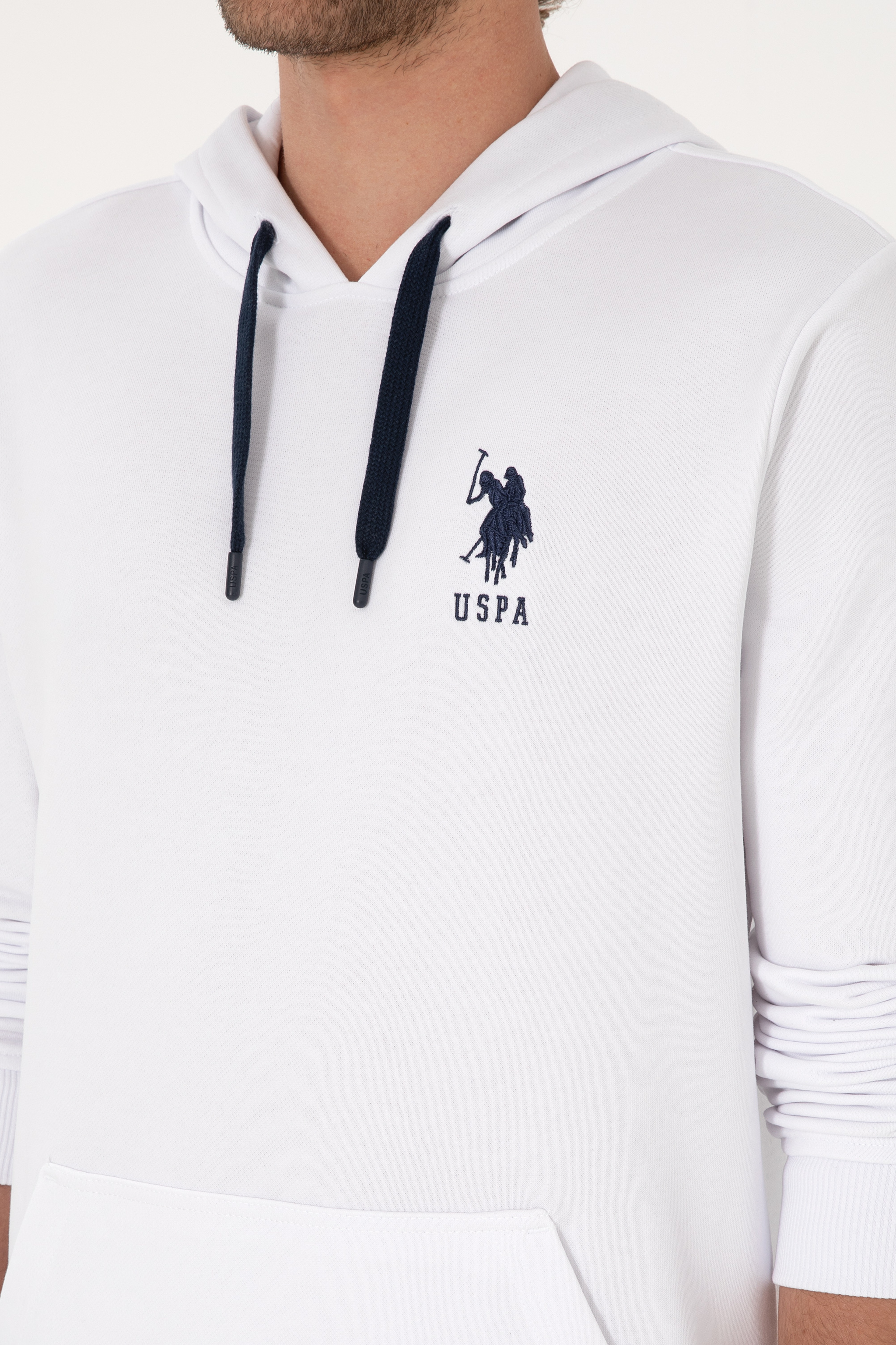 Erkek Regular Fit Kapüşonlu Beyaz Basic Sweatshirt - Image 7