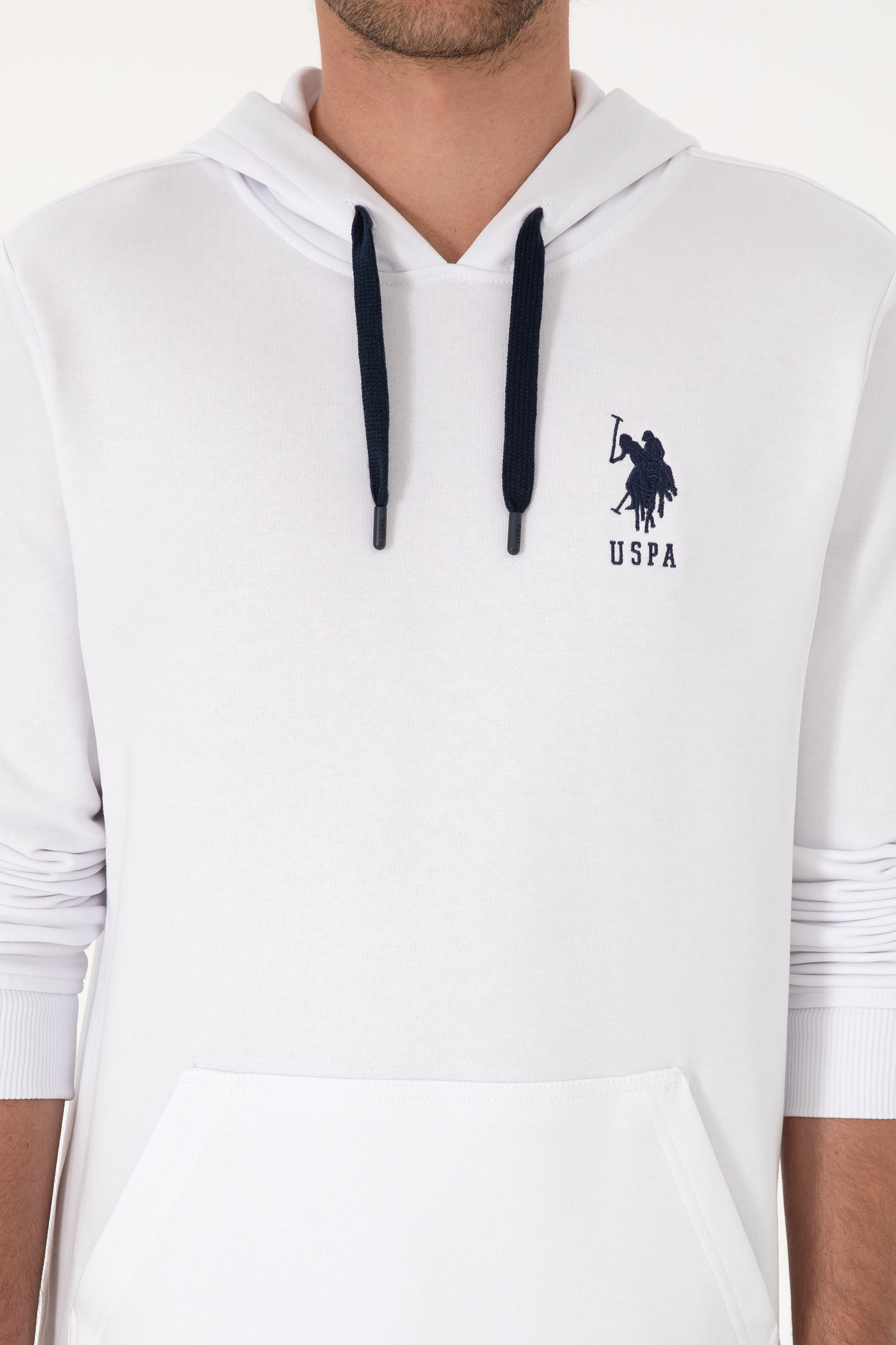 Erkek Regular Fit Kapüşonlu Beyaz Basic Sweatshirt