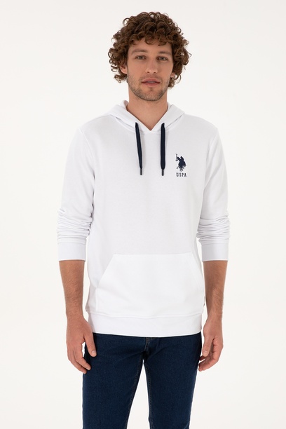 Erkek Regular Fit Kapüşonlu Beyaz Basic Sweatshirt