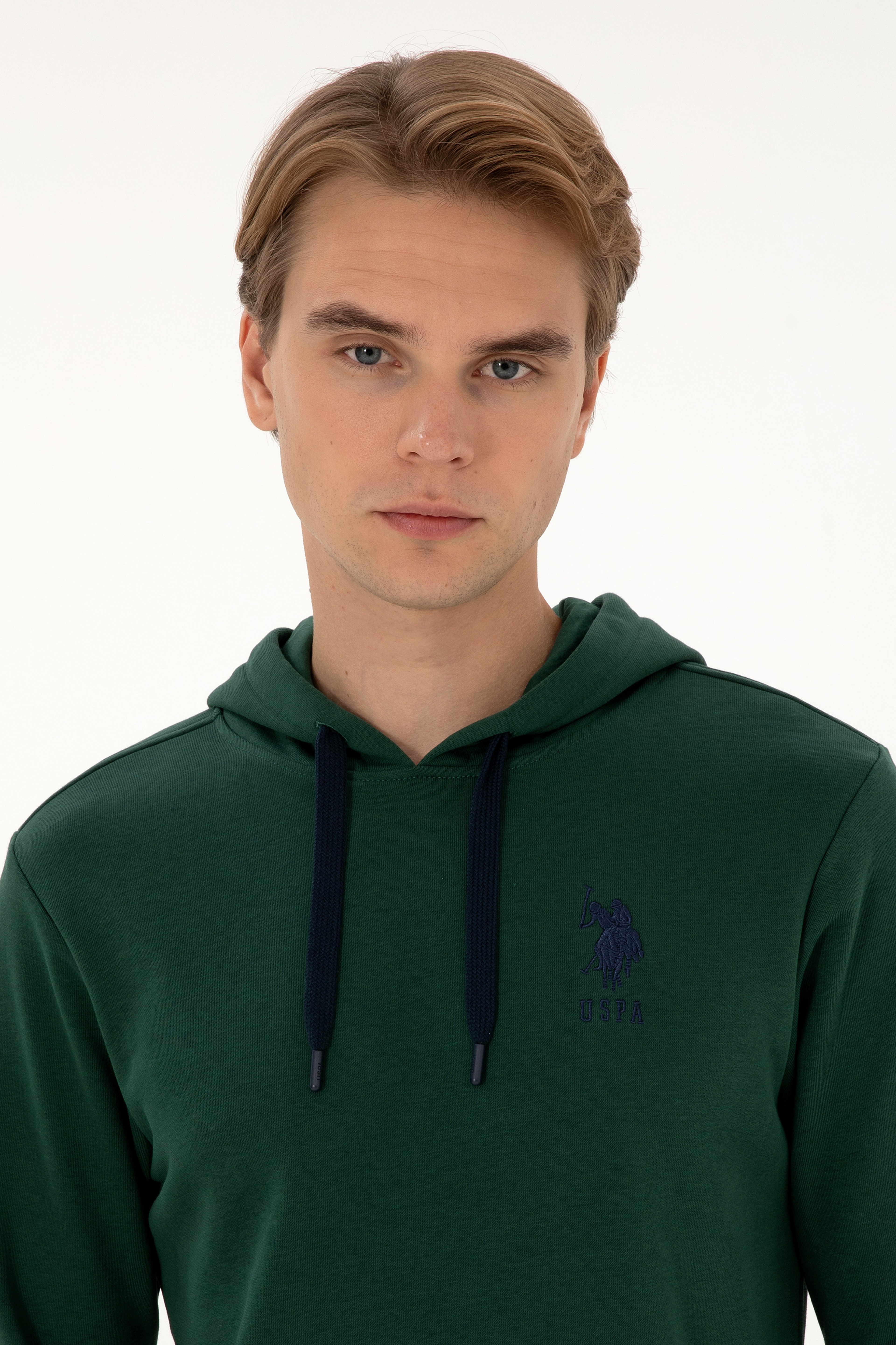 Erkek Regular Fit Kapüşonlu Koyu Yeşil Basic Sweatshirt - Image 2