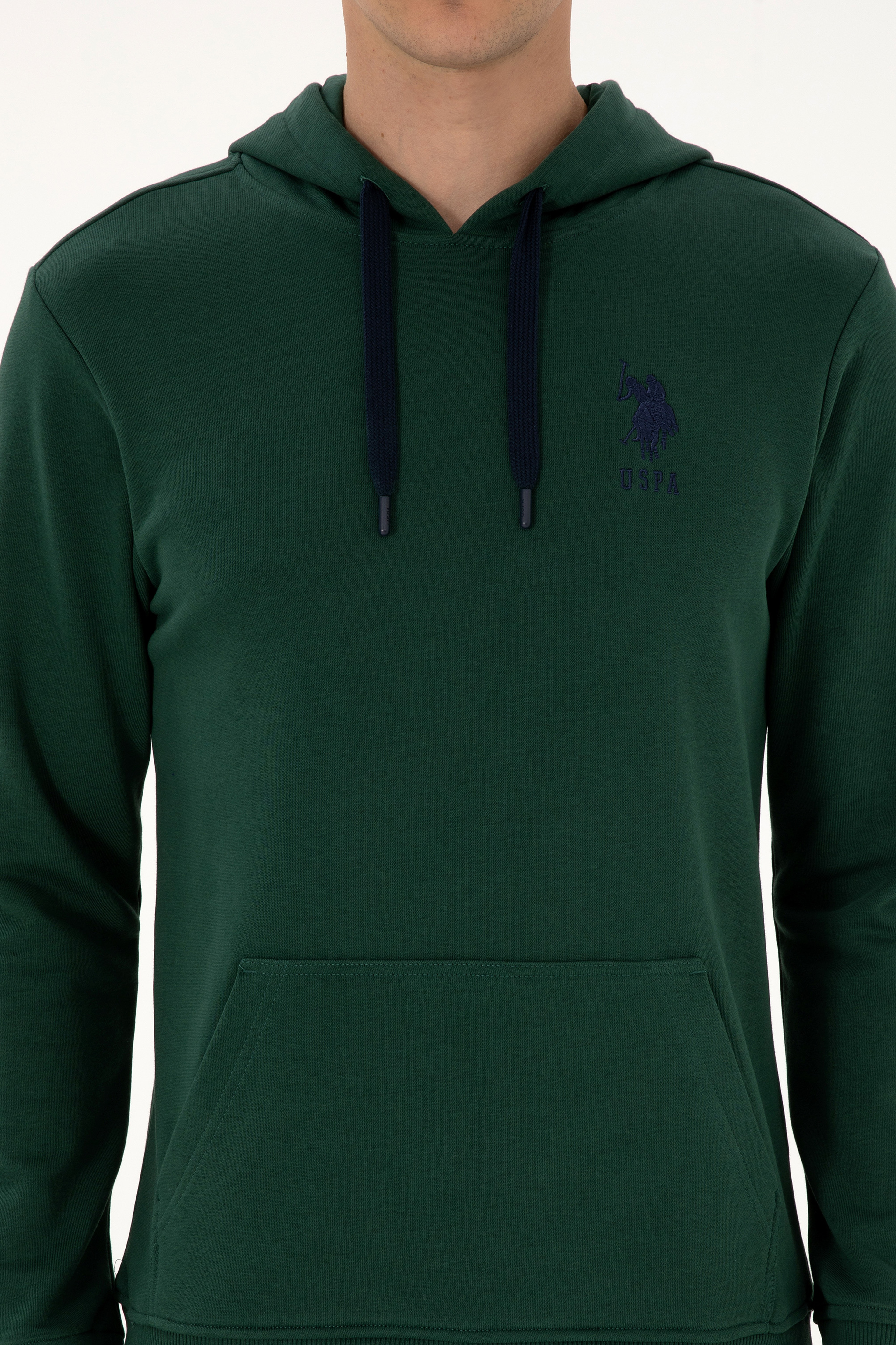 Erkek Regular Fit Kapüşonlu Koyu Yeşil Basic Sweatshirt - Image 6