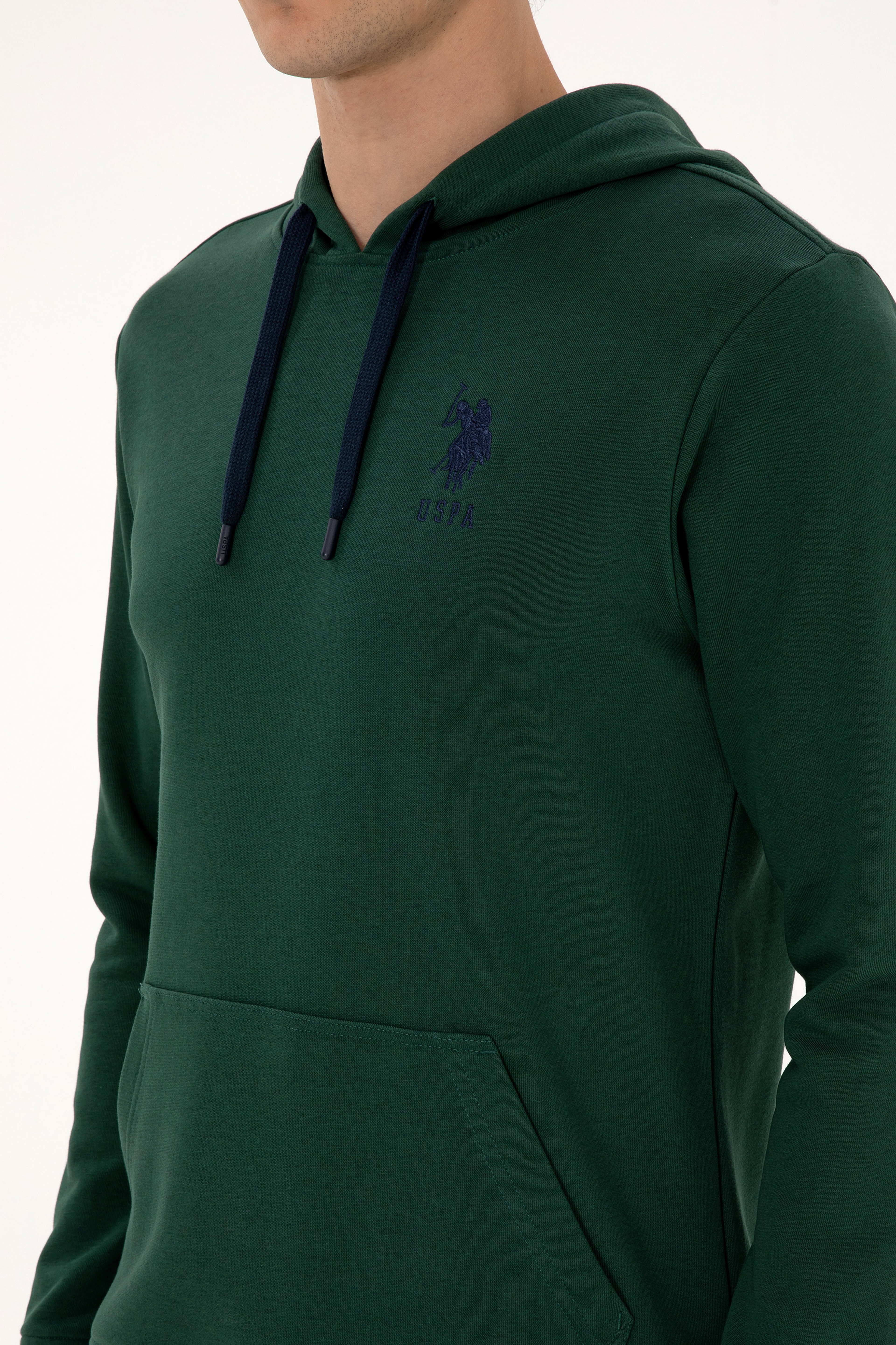 Erkek Regular Fit Kapüşonlu Koyu Yeşil Basic Sweatshirt