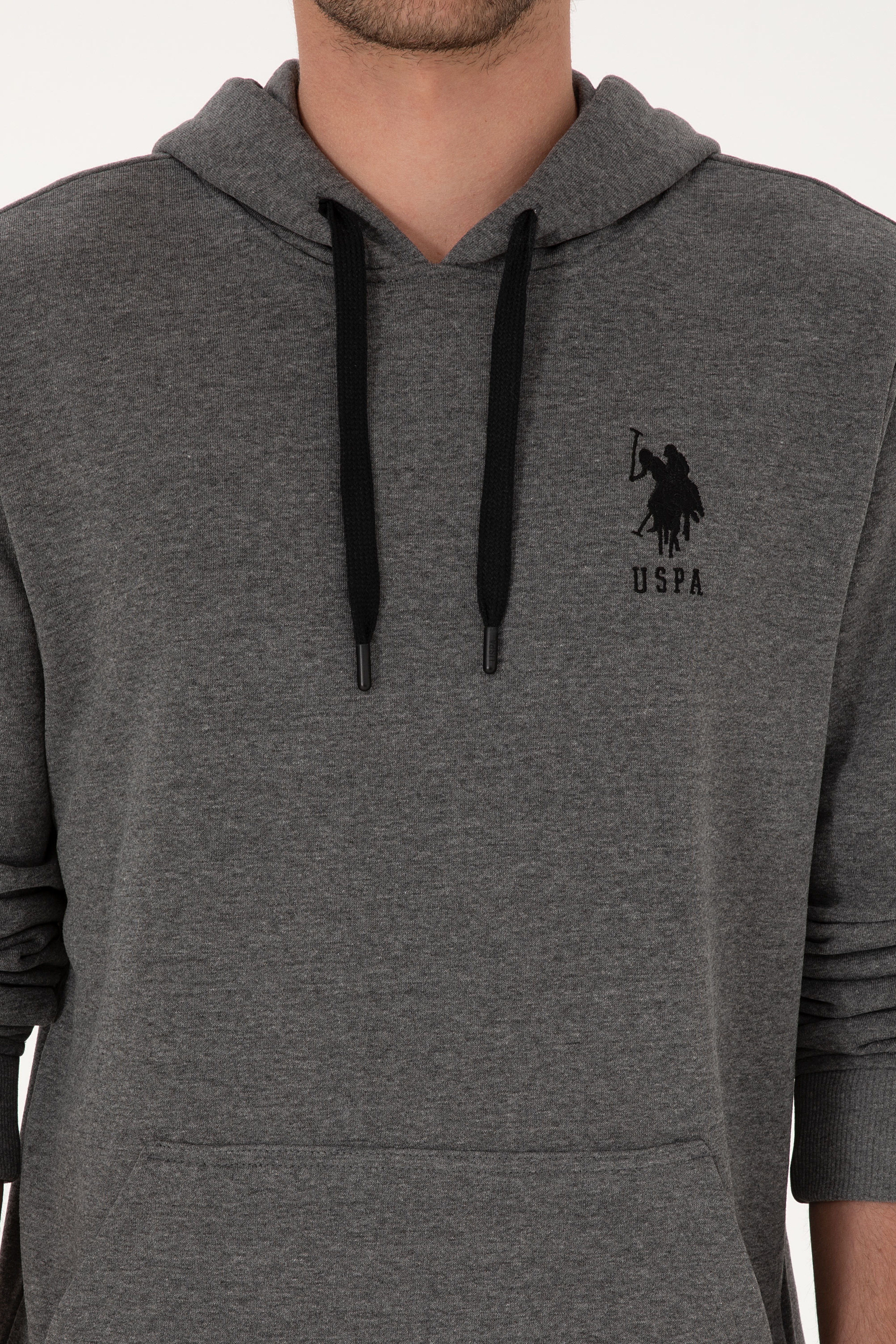 Erkek Regular Fit Kapüşonlu Antrasit Melanj Basic Sweatshirt - Image 6