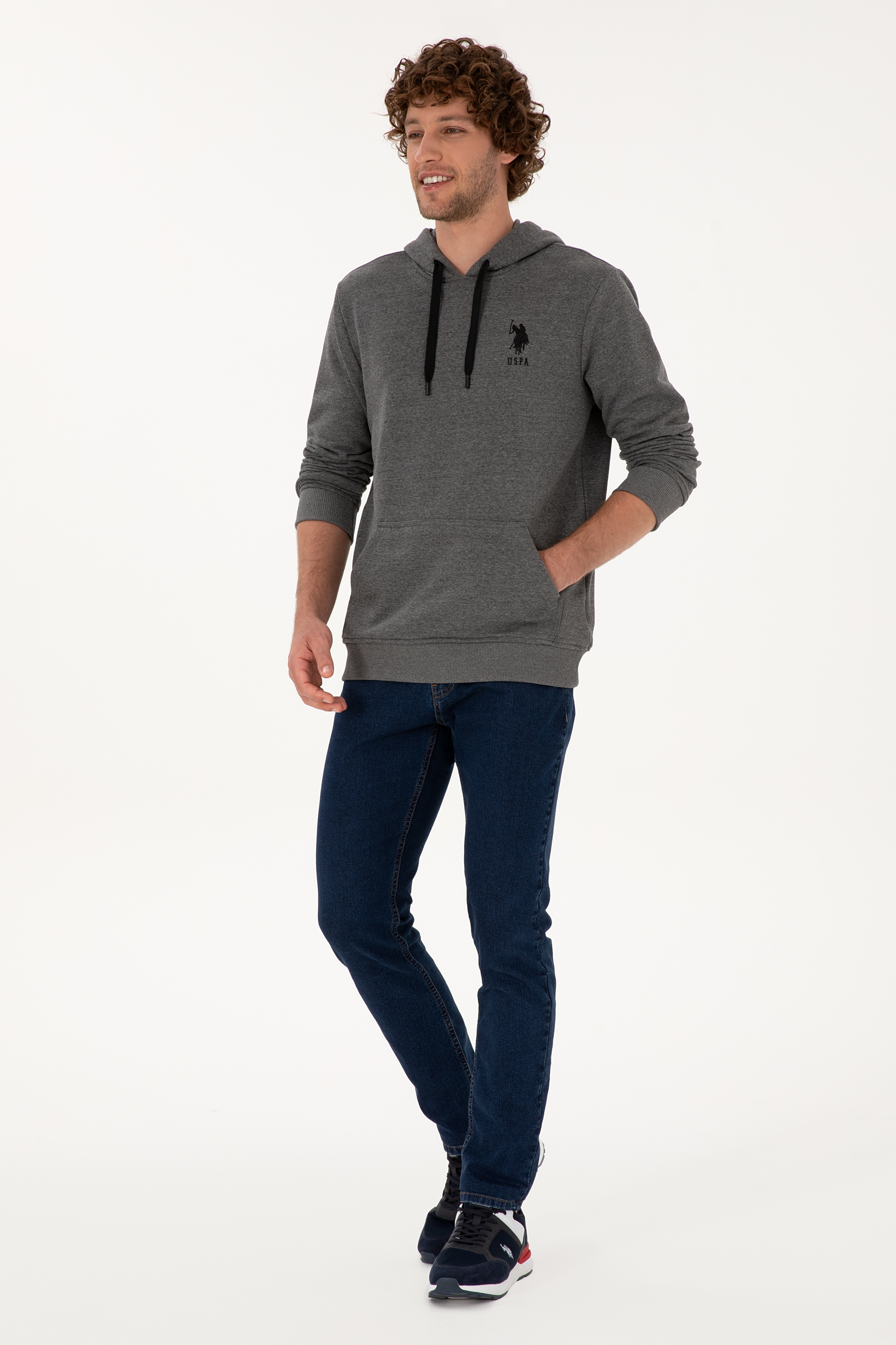Erkek Regular Fit Kapüşonlu Antrasit Melanj Basic Sweatshirt