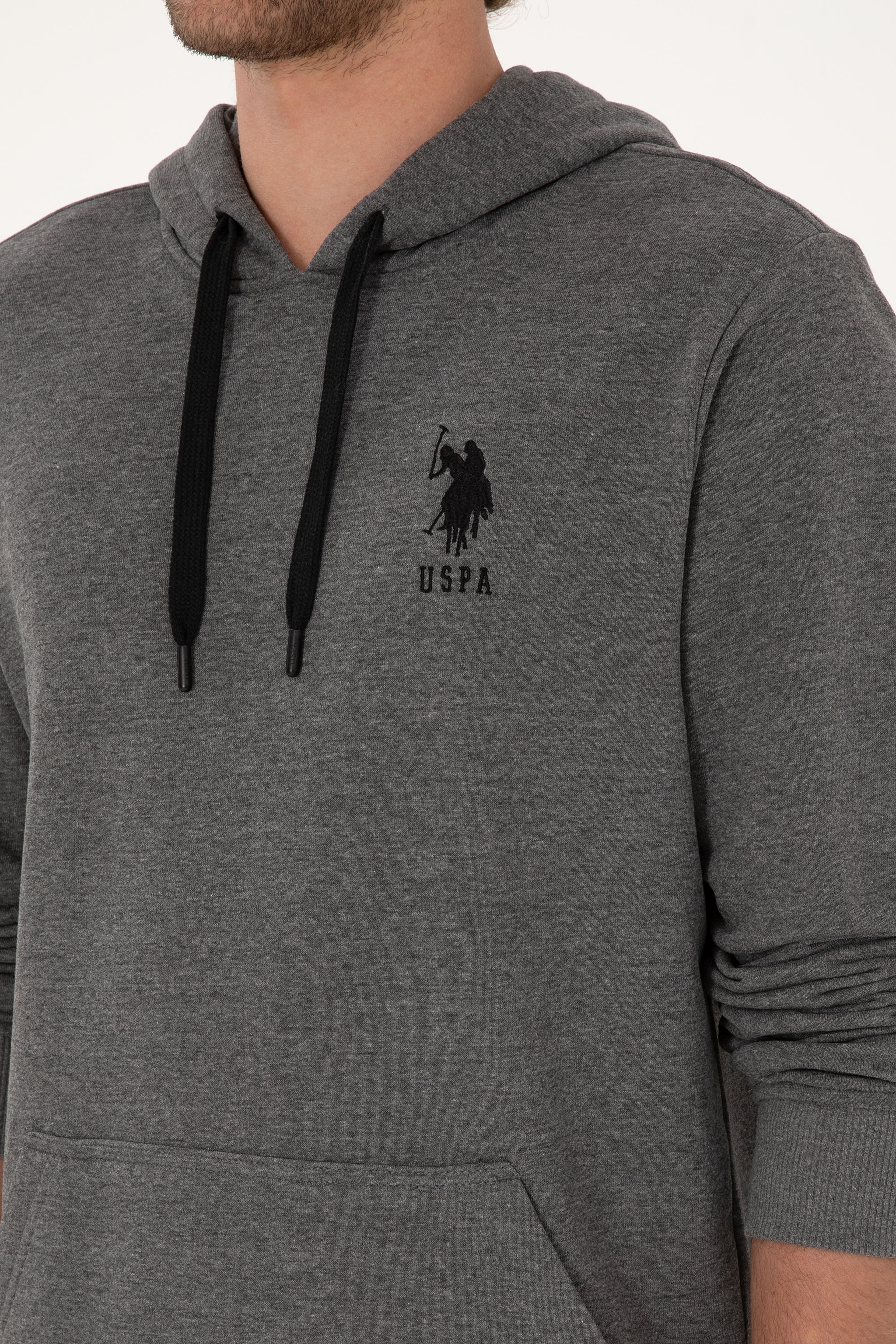 Erkek Regular Fit Kapüşonlu Antrasit Melanj Basic Sweatshirt
