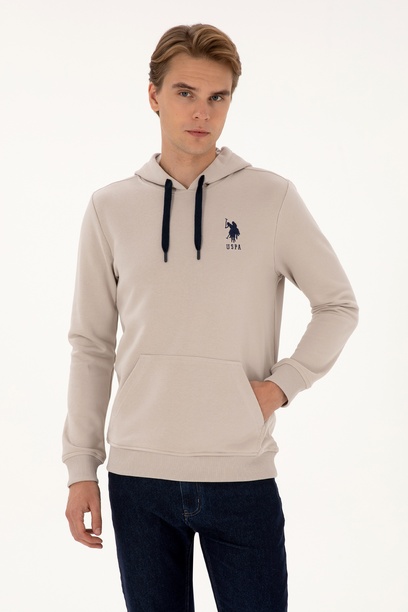 Erkek Regular Fit Kapüşonlu Taş Basic Sweatshirt