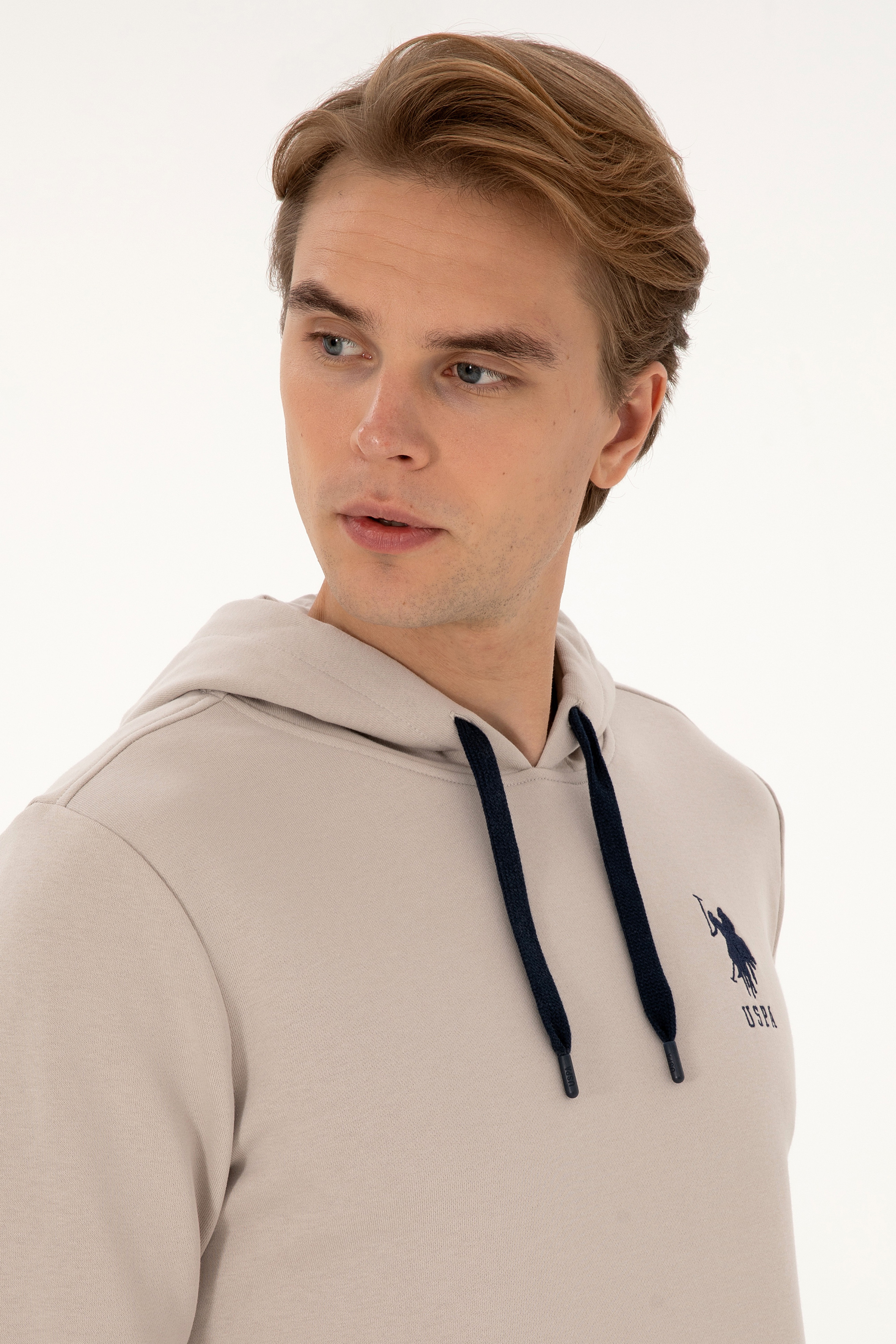 Erkek Regular Fit Kapüşonlu Taş Basic Sweatshirt