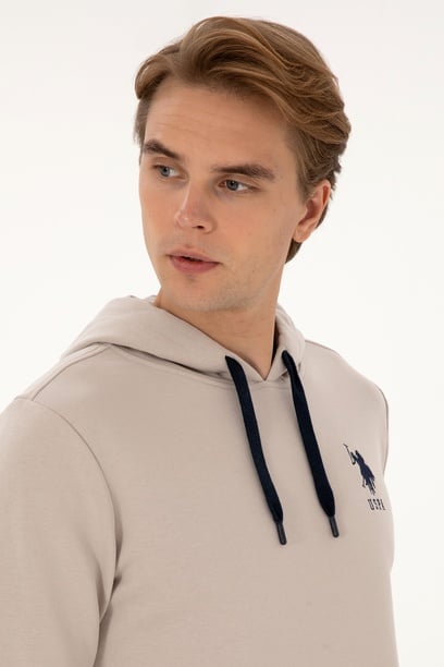 Erkek Regular Fit Kapüşonlu Taş Basic Sweatshirt