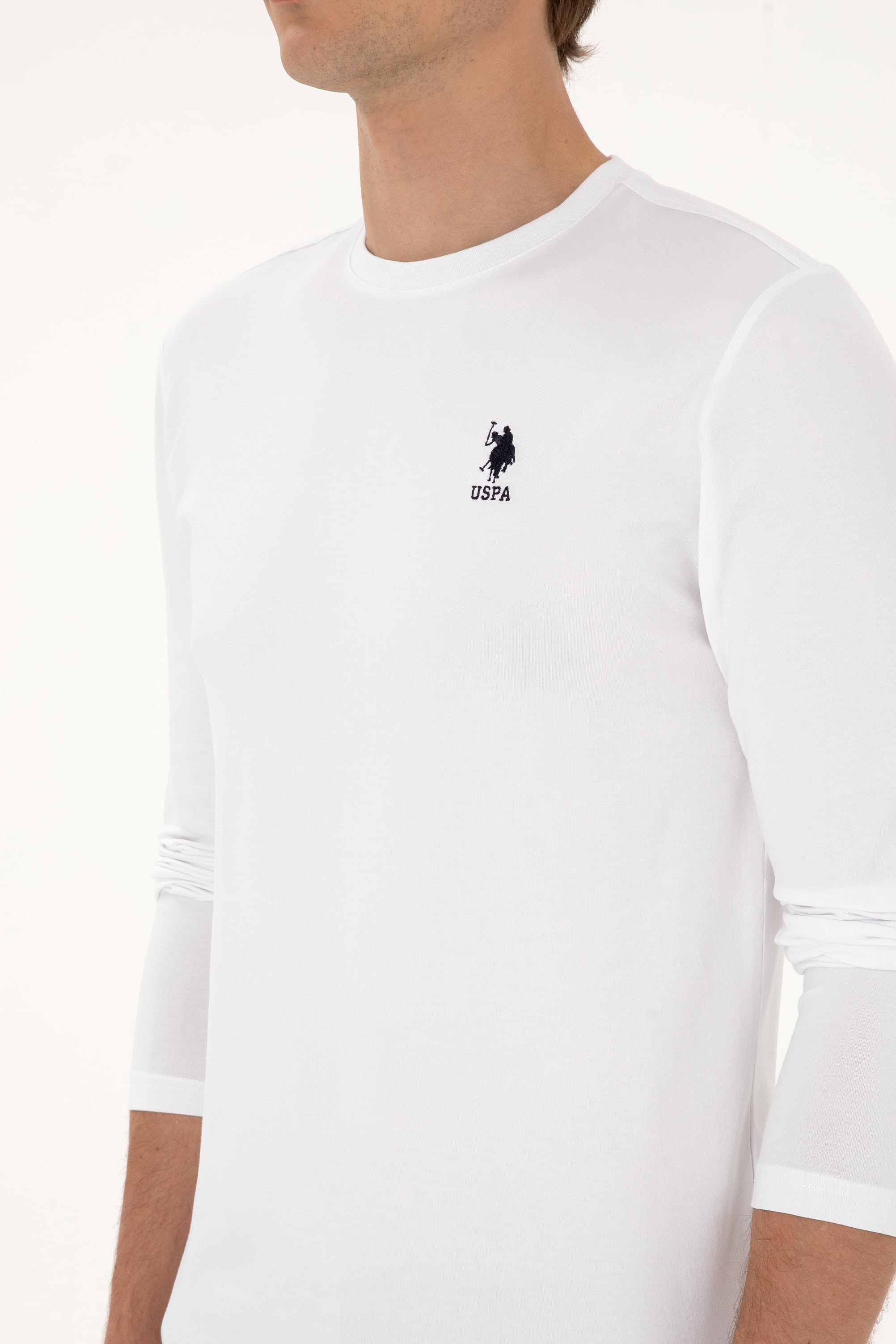Erkek Slim Fit Bisiklet Yaka Beyaz Basic Sweatshirt