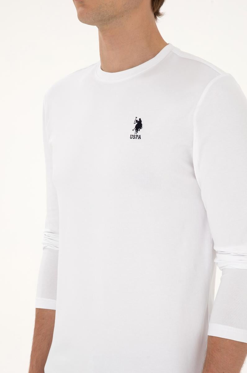 Erkek Slim Fit Bisiklet Yaka Beyaz Basic Sweatshirt