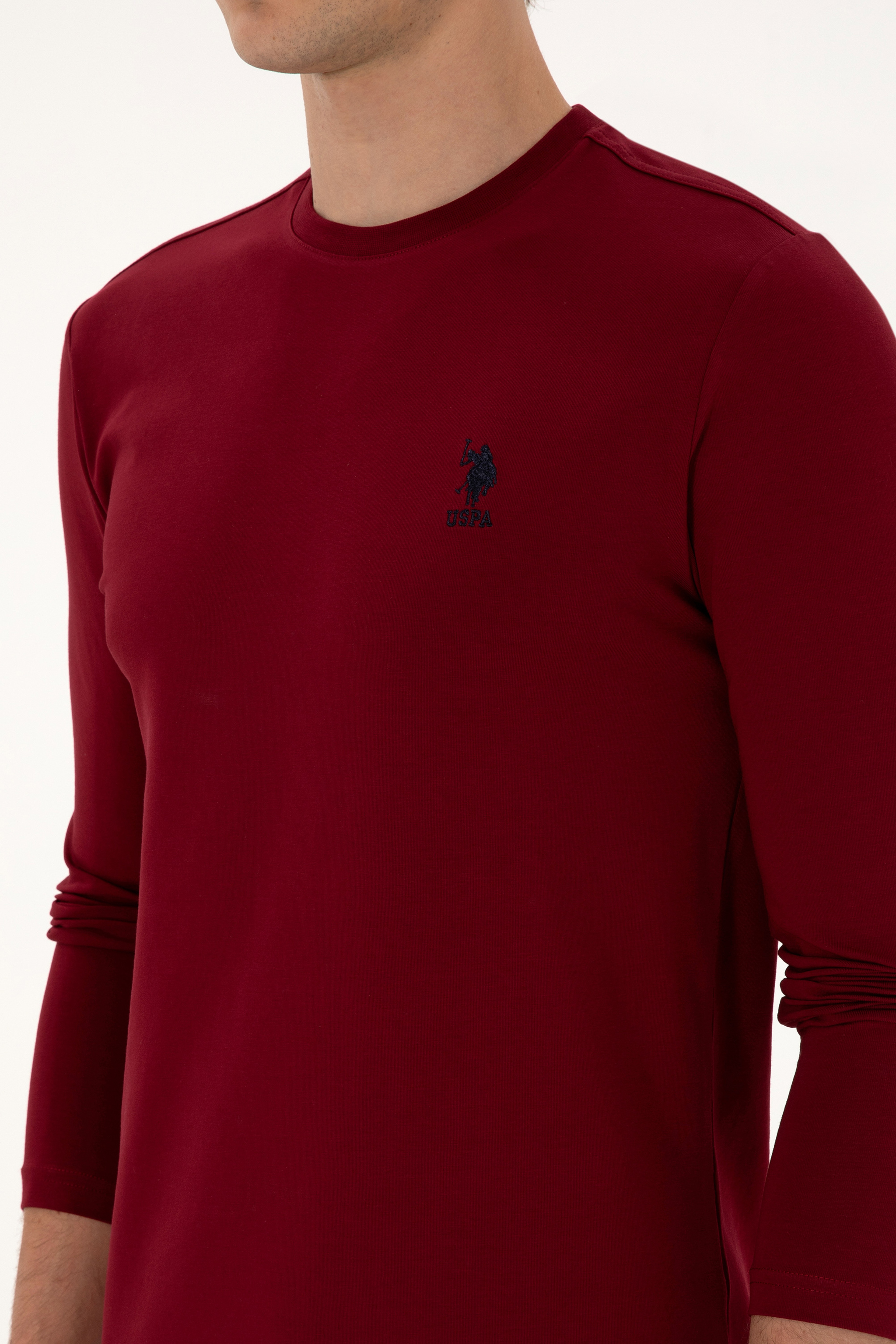 Erkek Slim Fit Bisiklet Yaka Bordo Basic Sweatshirt