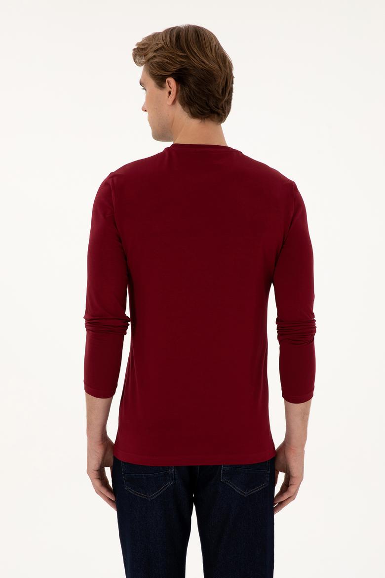 Erkek Slim Fit Bisiklet Yaka Bordo Basic Sweatshirt - 50307762047
