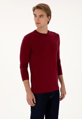 Erkek Slim Fit Bisiklet Yaka Bordo Basic Sweatshirt - 50307762047