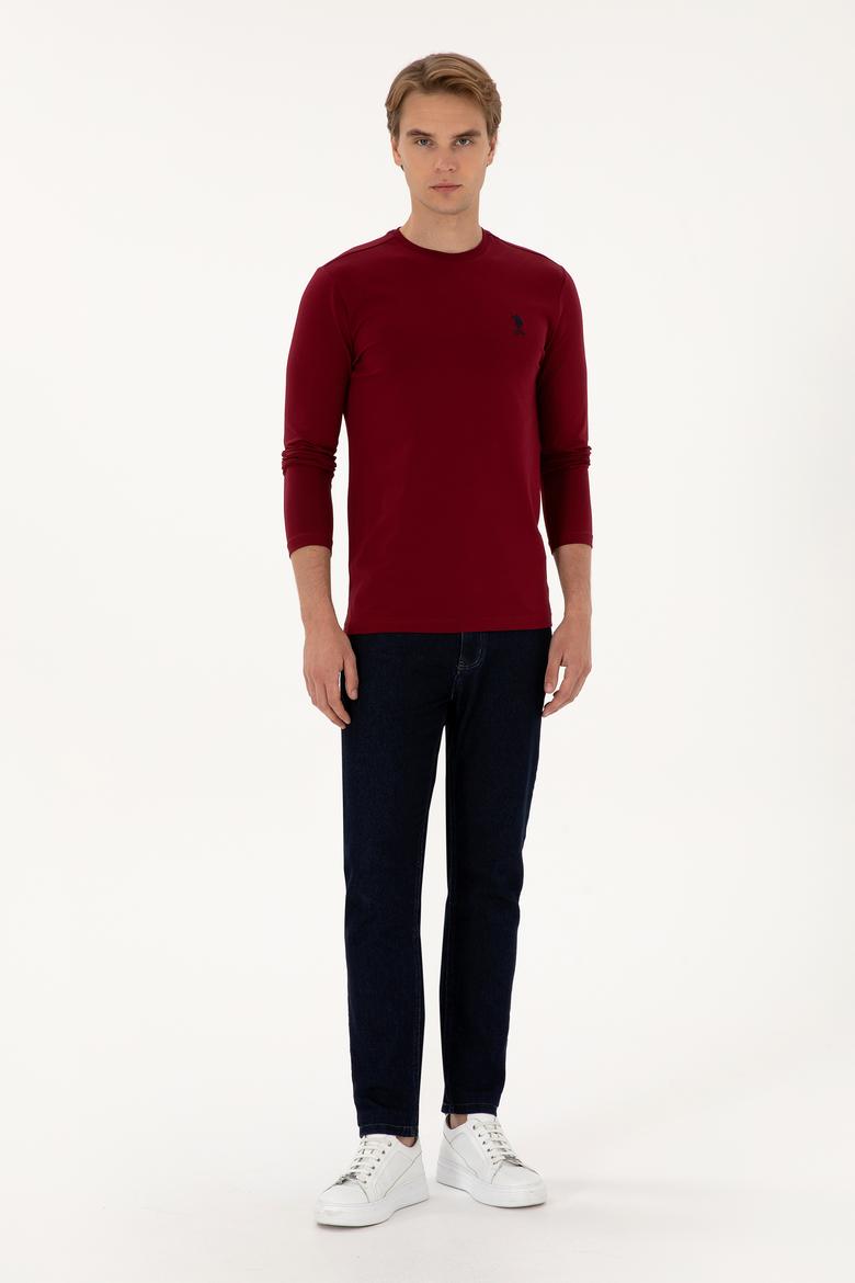 Erkek Slim Fit Bisiklet Yaka Bordo Basic Sweatshirt - 50307762047