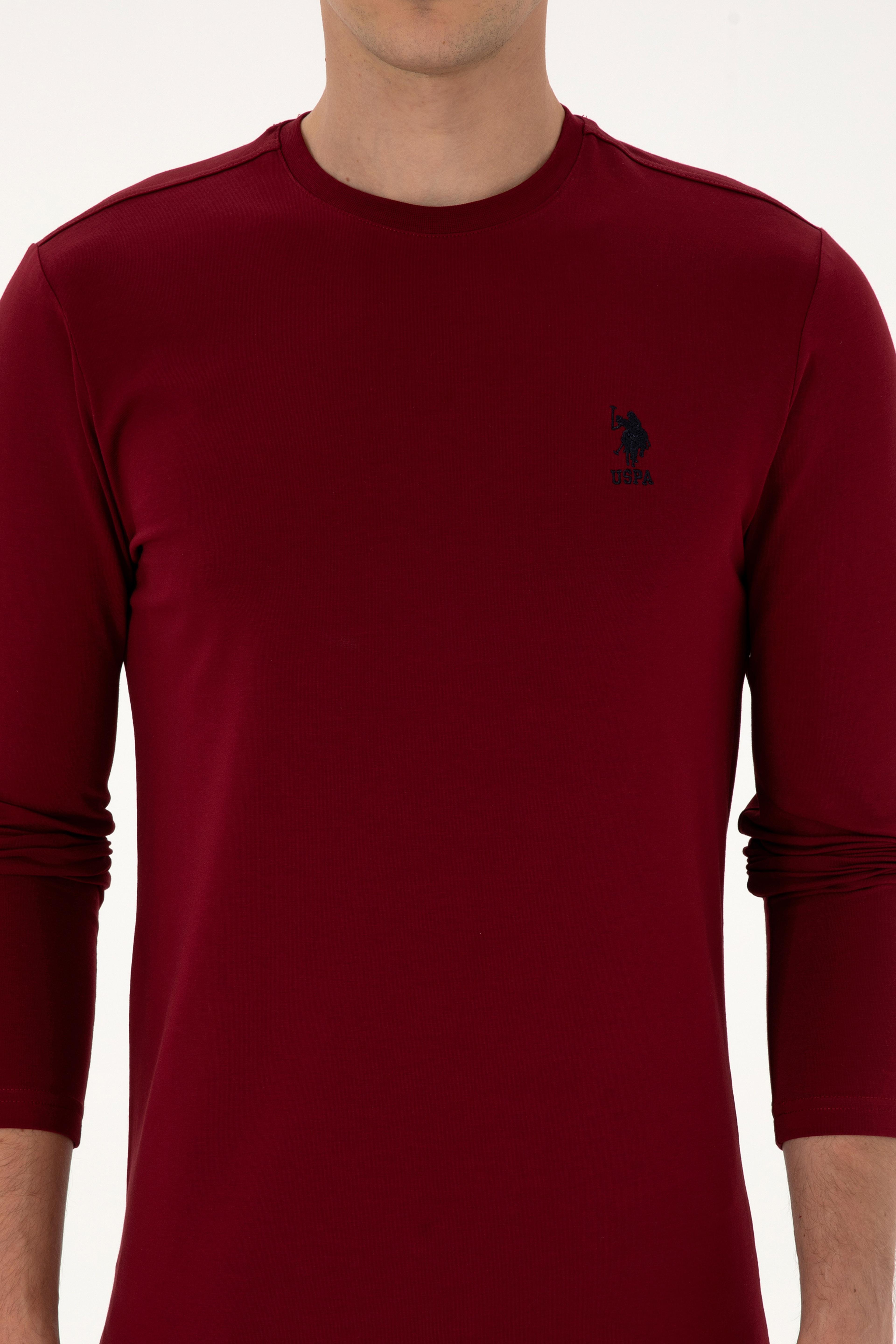 Erkek Slim Fit Bisiklet Yaka Bordo Basic Sweatshirt - Image 6