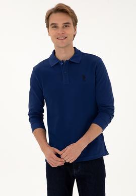 Erkek Regular Fit Polo Yaka İndigo Basic Sweatshirt - 50307757187