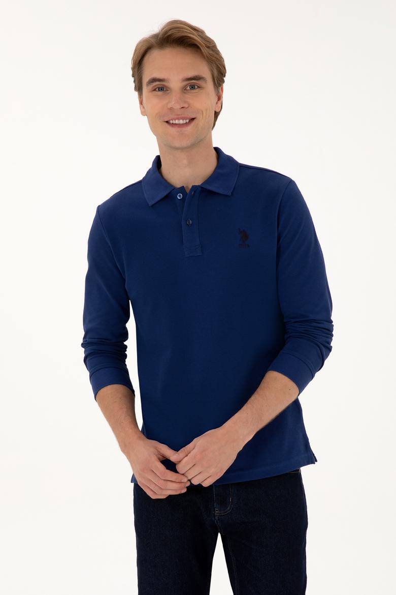 Erkek Regular Fit Polo Yaka İndigo Basic Sweatshirt
