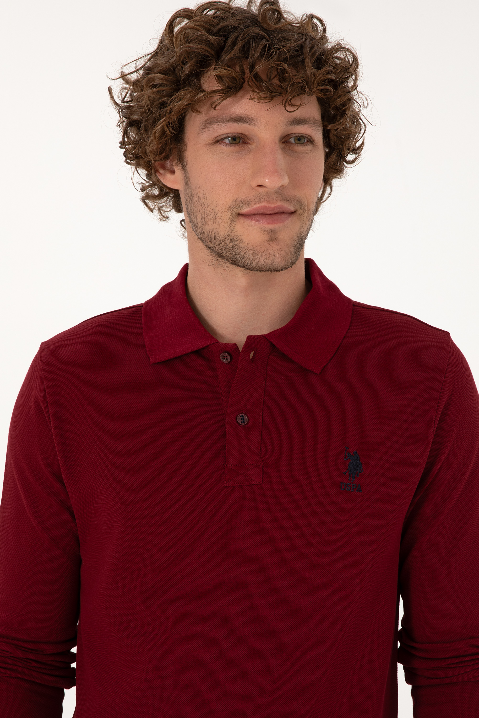 Erkek Regular Fit Polo Yaka Bordo Basic Sweatshirt - Image 2