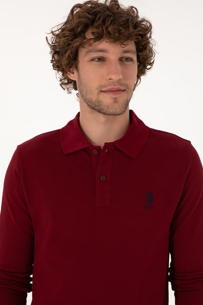 Erkek Regular Fit Polo Yaka Bordo Basic Sweatshirt