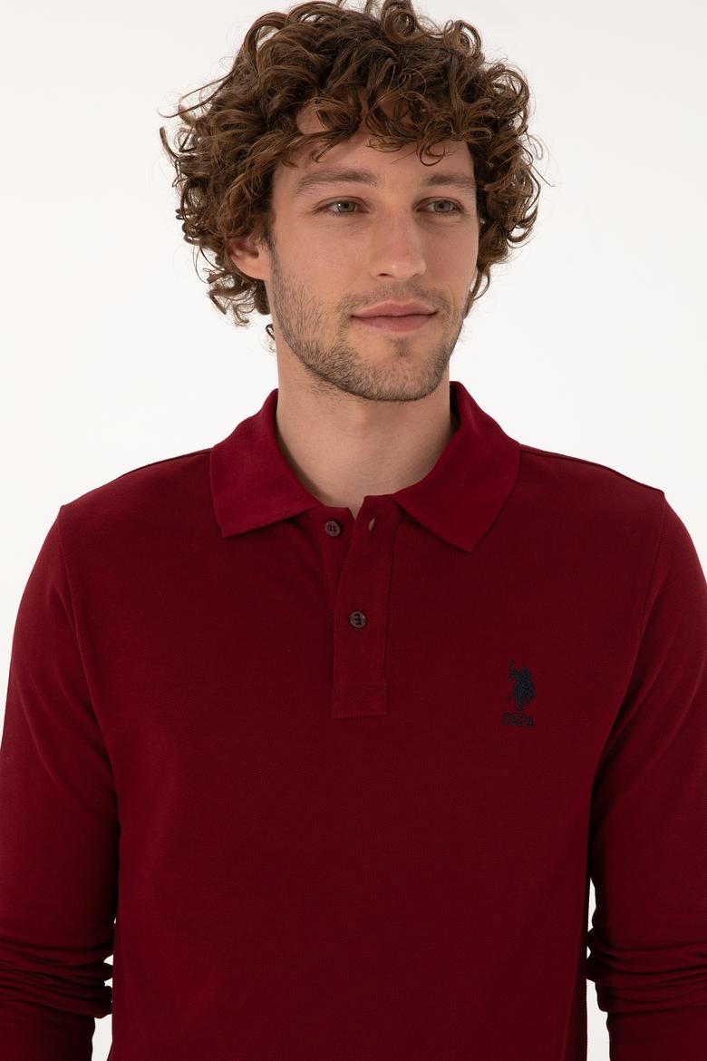 Erkek Regular Fit Polo Yaka Bordo Basic Sweatshirt - 50307757057