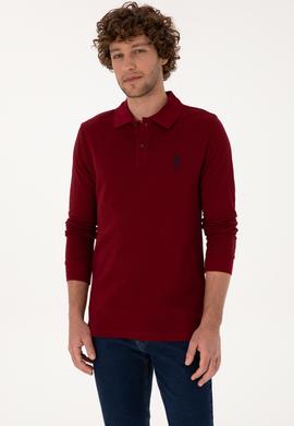 Erkek Regular Fit Polo Yaka Bordo Basic Sweatshirt - 50307757057