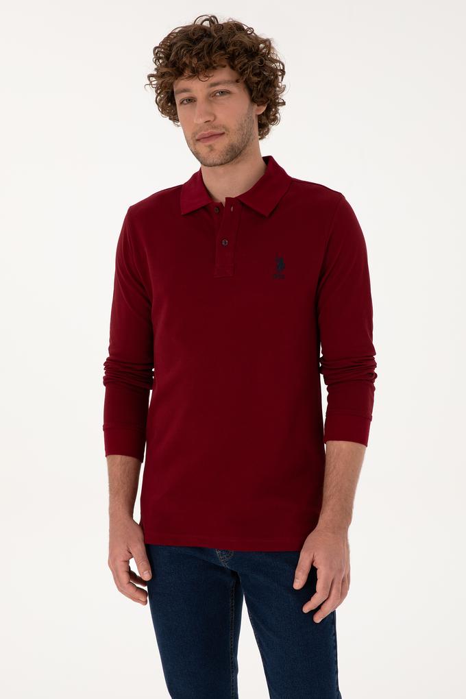 Erkek Regular Fit Polo Yaka Bordo Basic Sweatshirt
