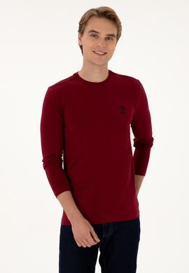 Erkek Slim Fit Bisiklet Yaka Bordo Basic Sweatshirt - 50307762047